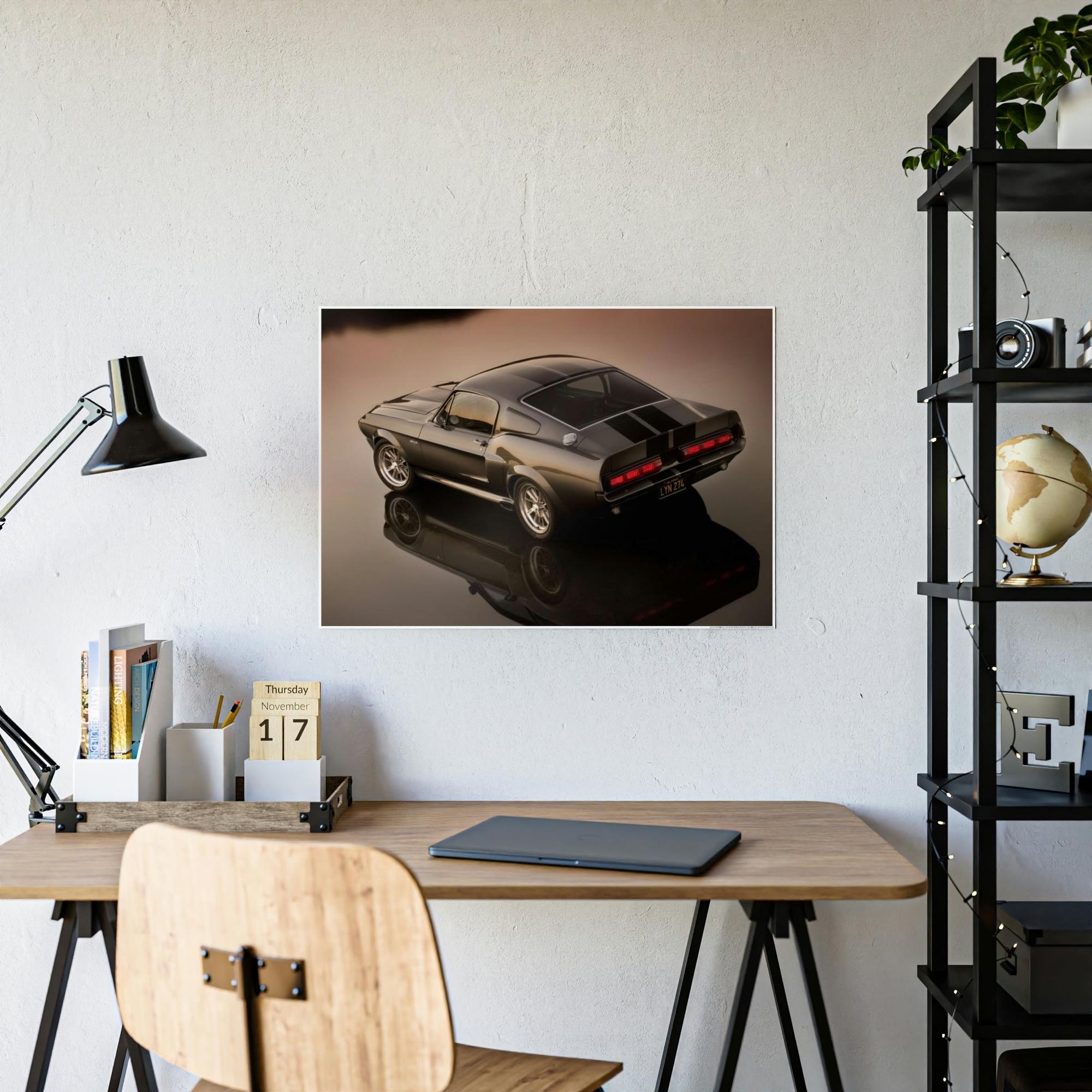 Mustang Masterpiece on Wheels: Framed Canvas Poster of a Mustang Sports Car for Automotive Art Collectors