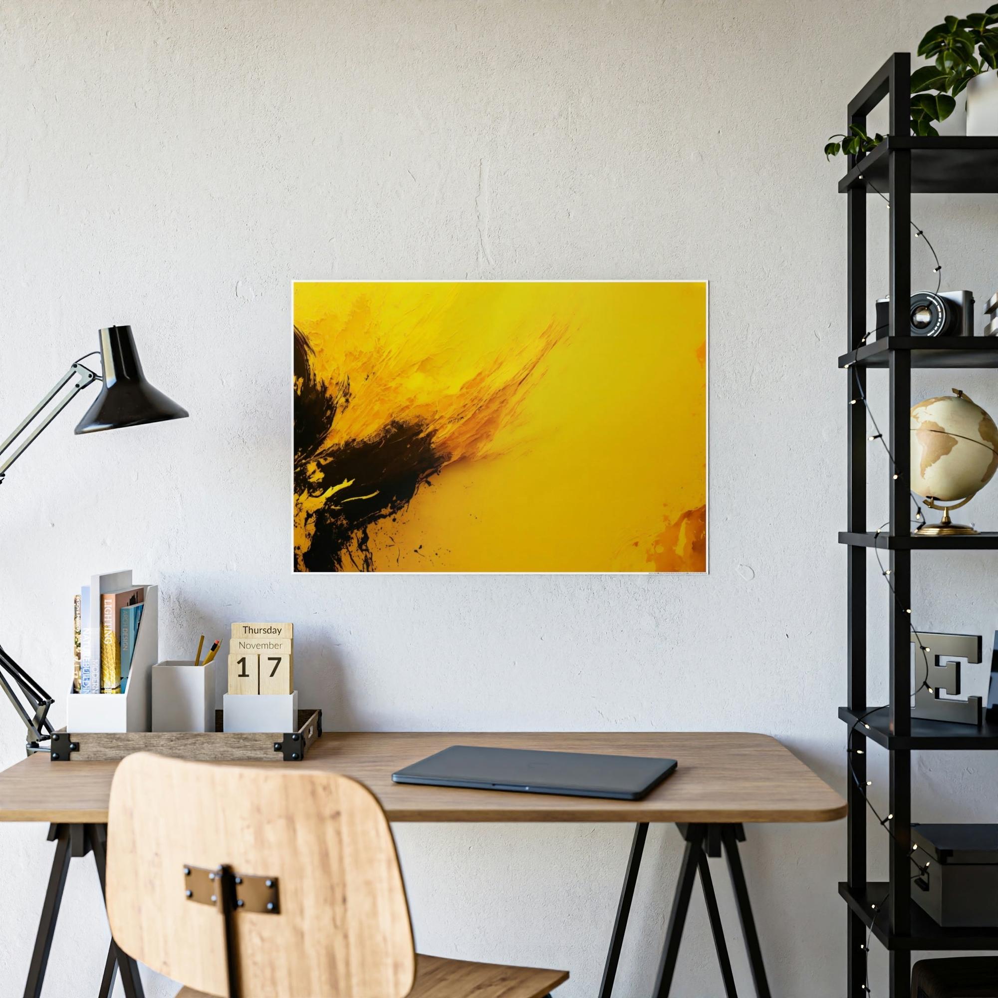 Yellow Sunny Abstraction: Bright and Playful Wall Art Prints Featuring a Yellow Abstract Design on Framed Canvas & Poster