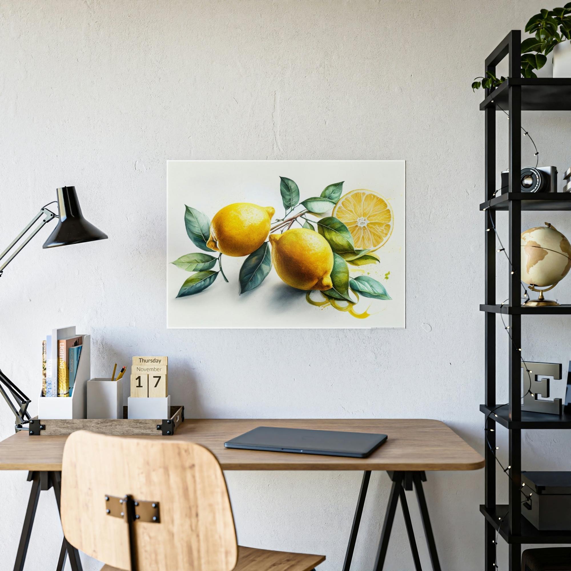 Yellow Lemon Burst: Bright and Playful Wall Art Prints of Yellow Lemons on Natural Canvas