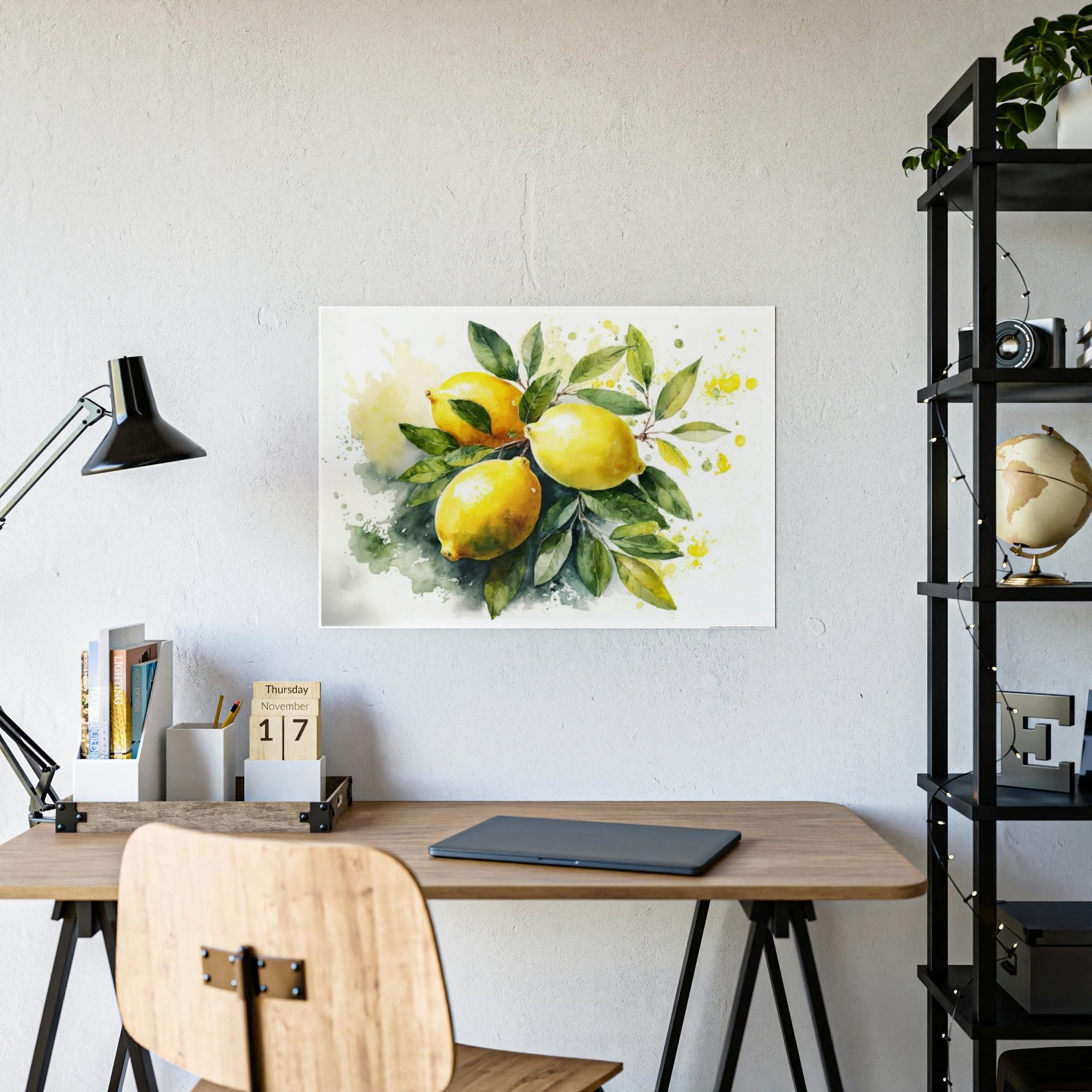 Yellow Tropical Citrus: Vibrant and Bold Wall Art Prints of Yellow Lemons on Natural Canvas & Posters