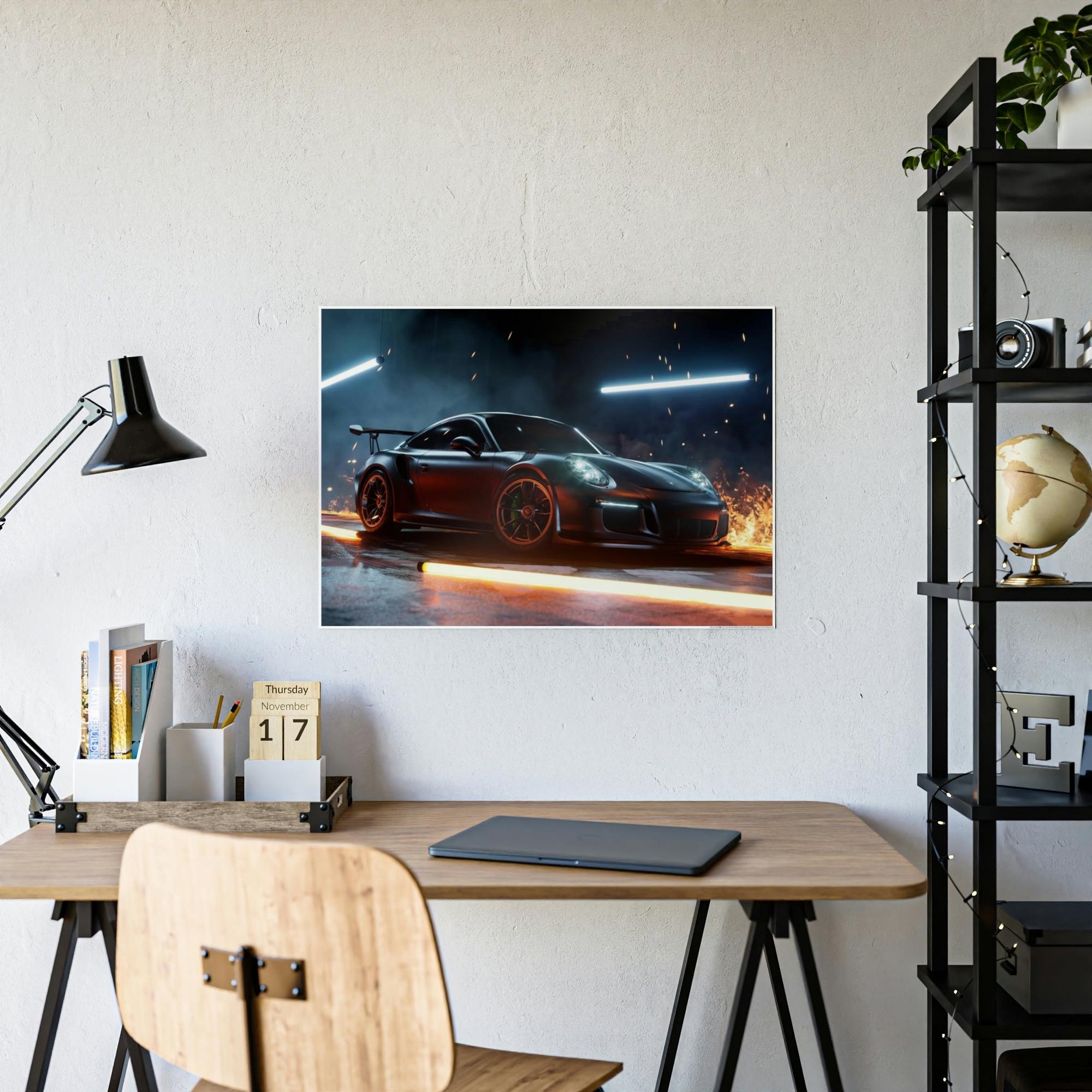 Porsche Beauty in Motion: Natural Canvas & Poster Print of a Porsche in Action