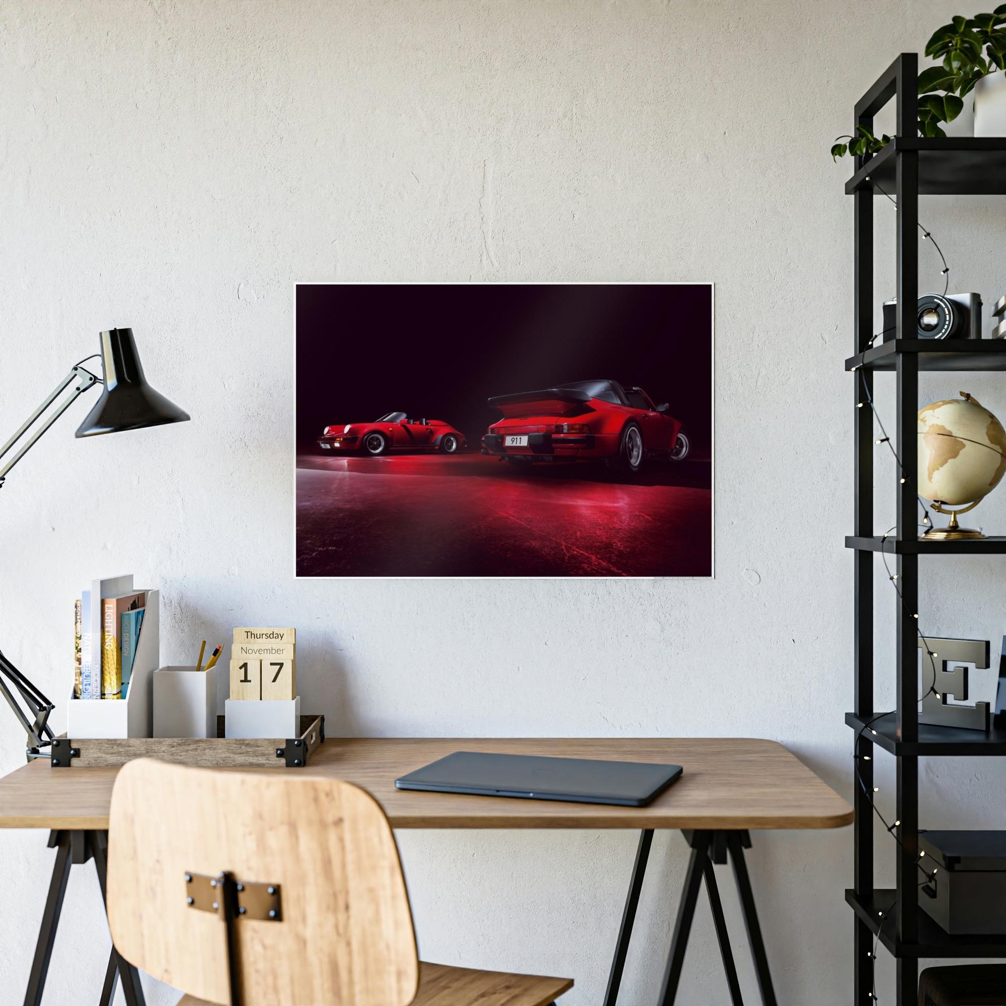 Porsche Red on Red: A Framed Canvas Artwork Featuring Two Iconic Porsche Sports Cars