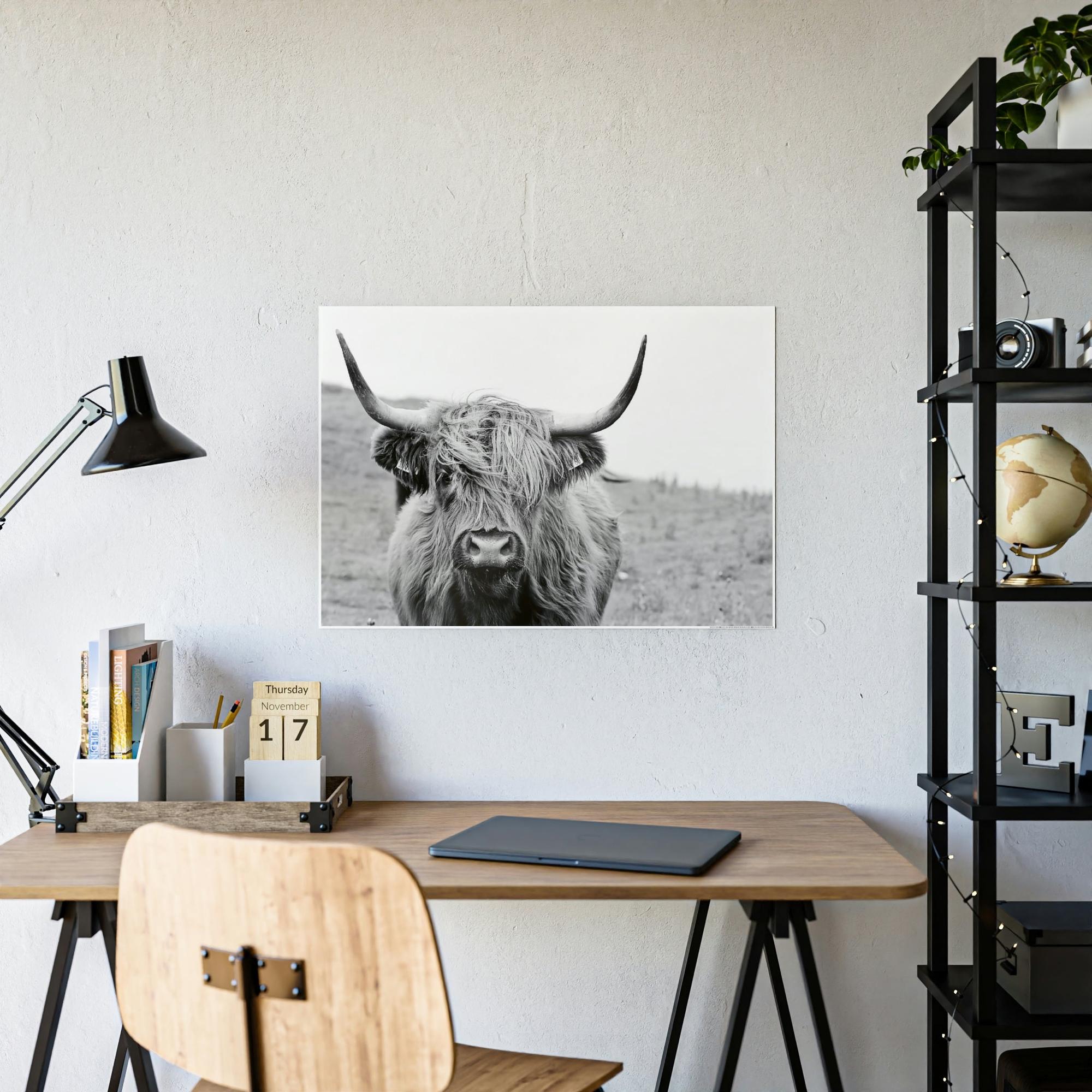 Highland Cow Highland Cow Wall Art | Black-White Colors | Canvas Art — Pixoram