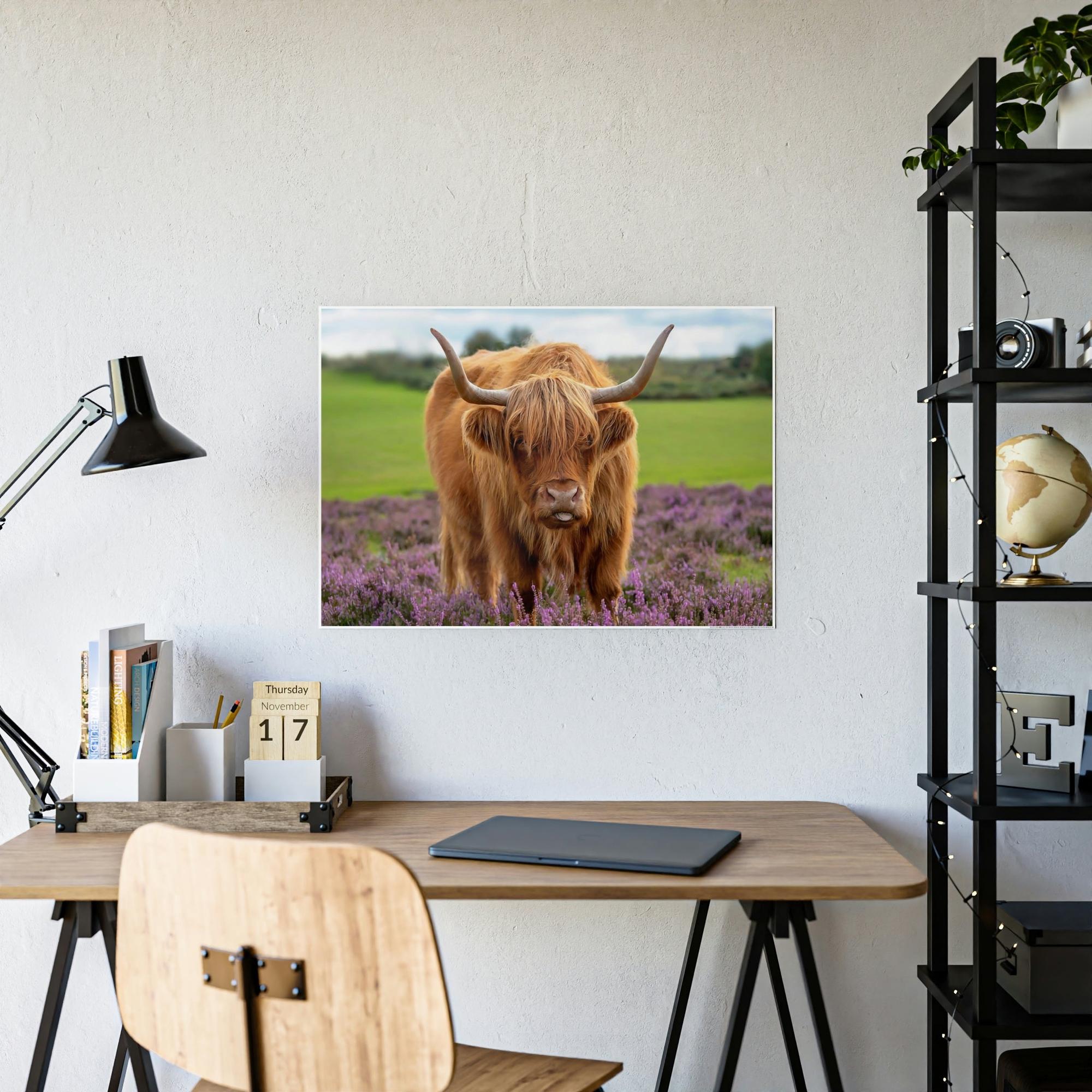 Highland Cow Highland Cow | Brown Cow in the Flowering Field | Canvas Art — Pixoram