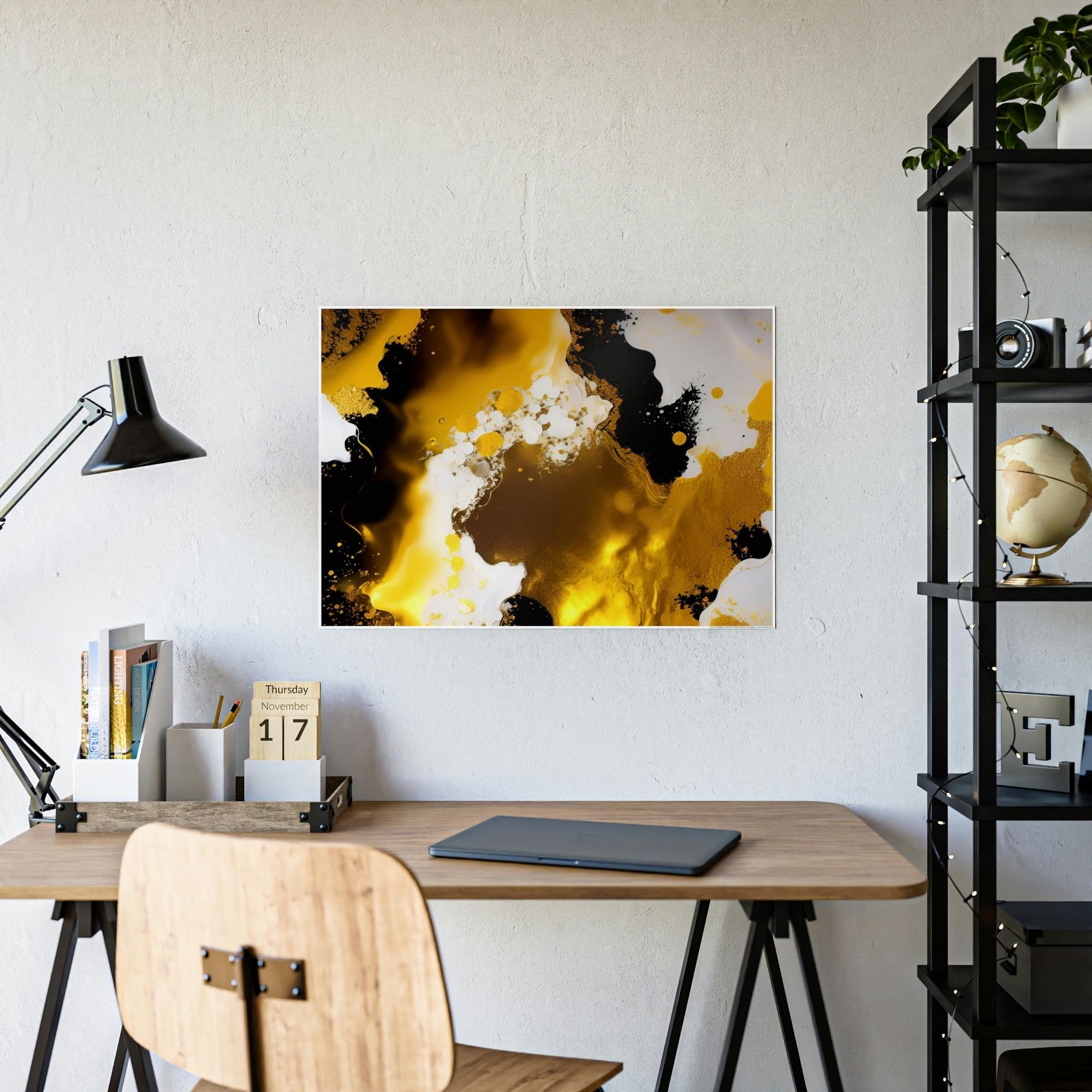 Gold Abstract Art Opulent Reflections: Framed Canvas of Gold Abstract Wall Art