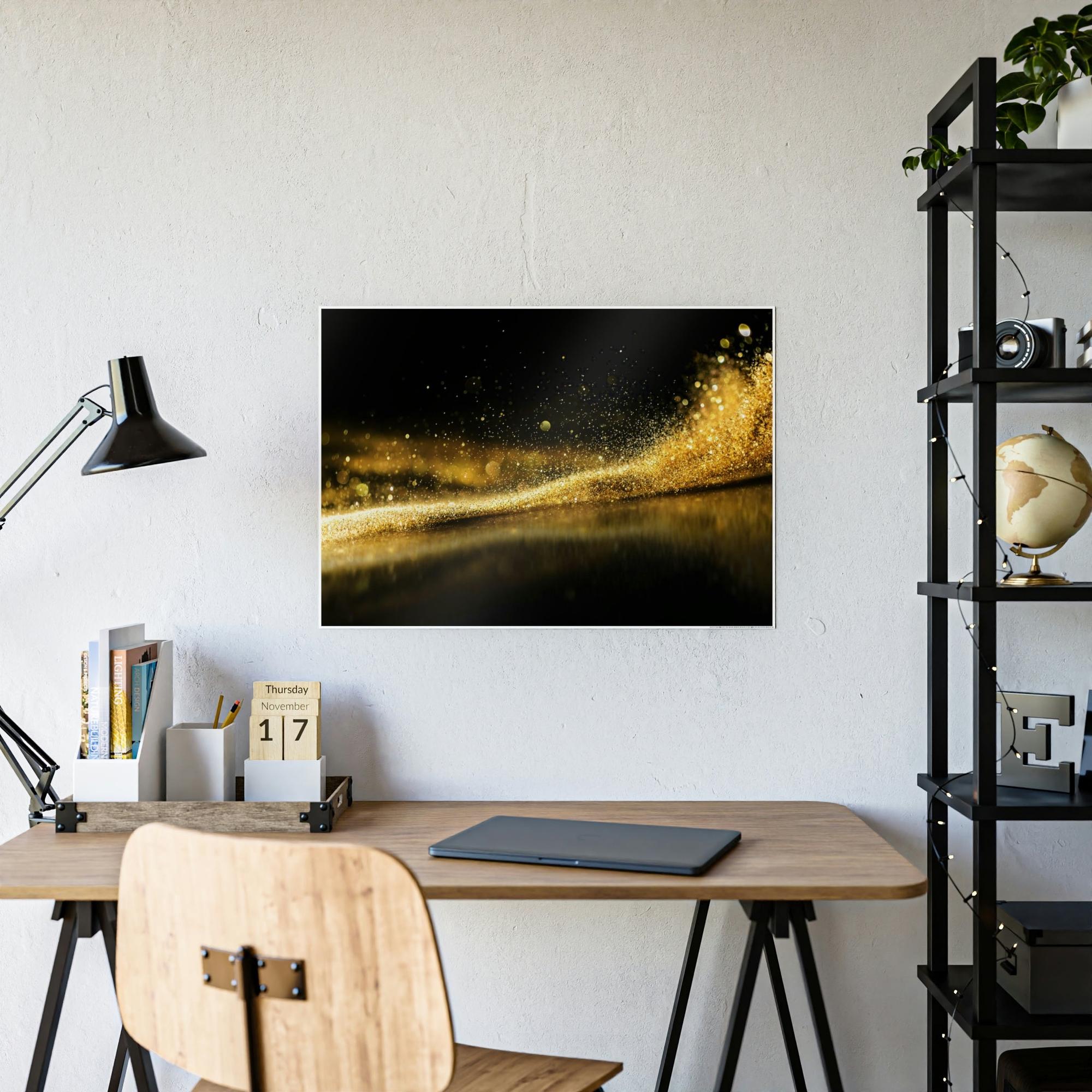 Gold Abstract Art Lustrous Impressions: Gold Abstract Wall Art on Natural Canvas & Poster