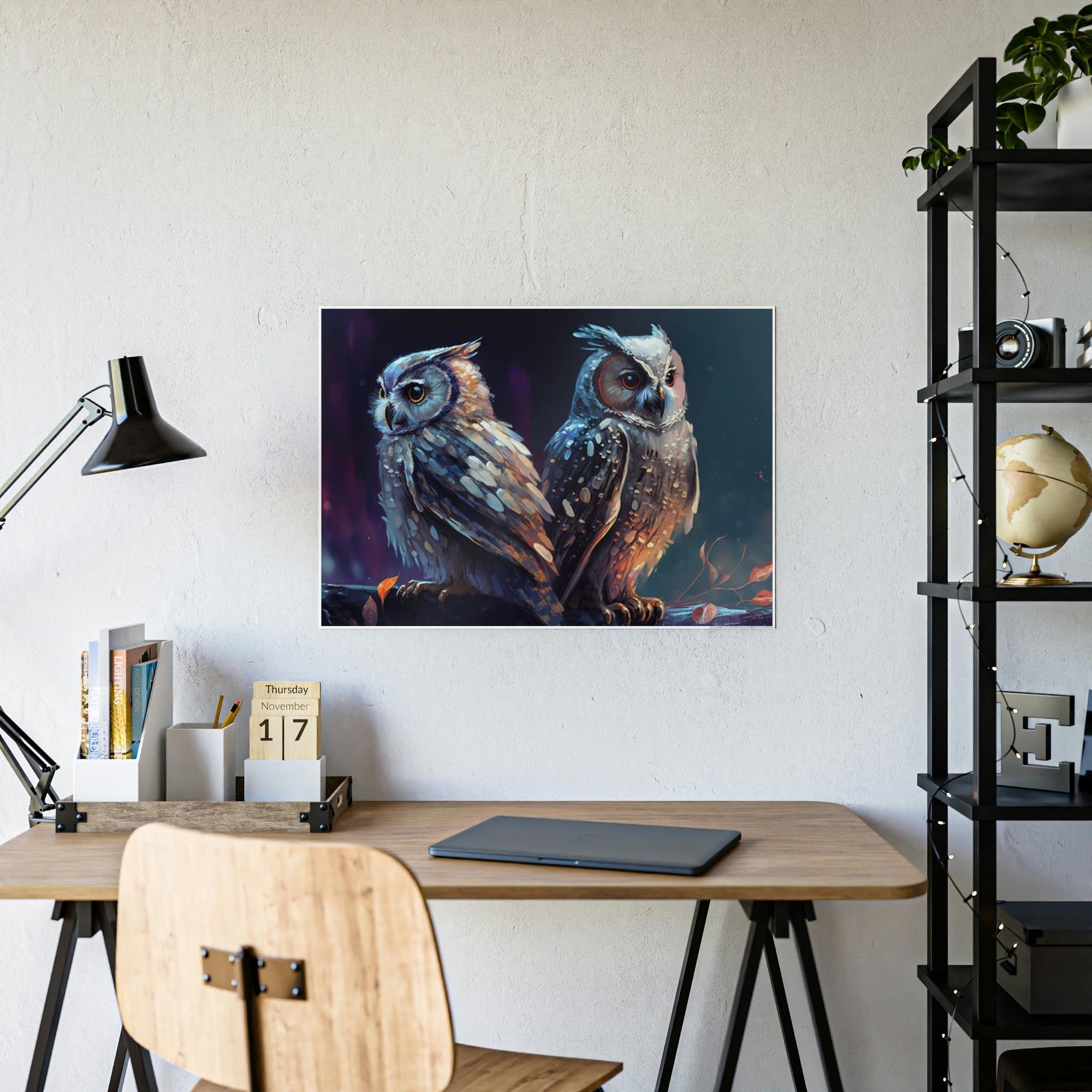 Owls Nocturnal Guardians: A Painting of Owls
