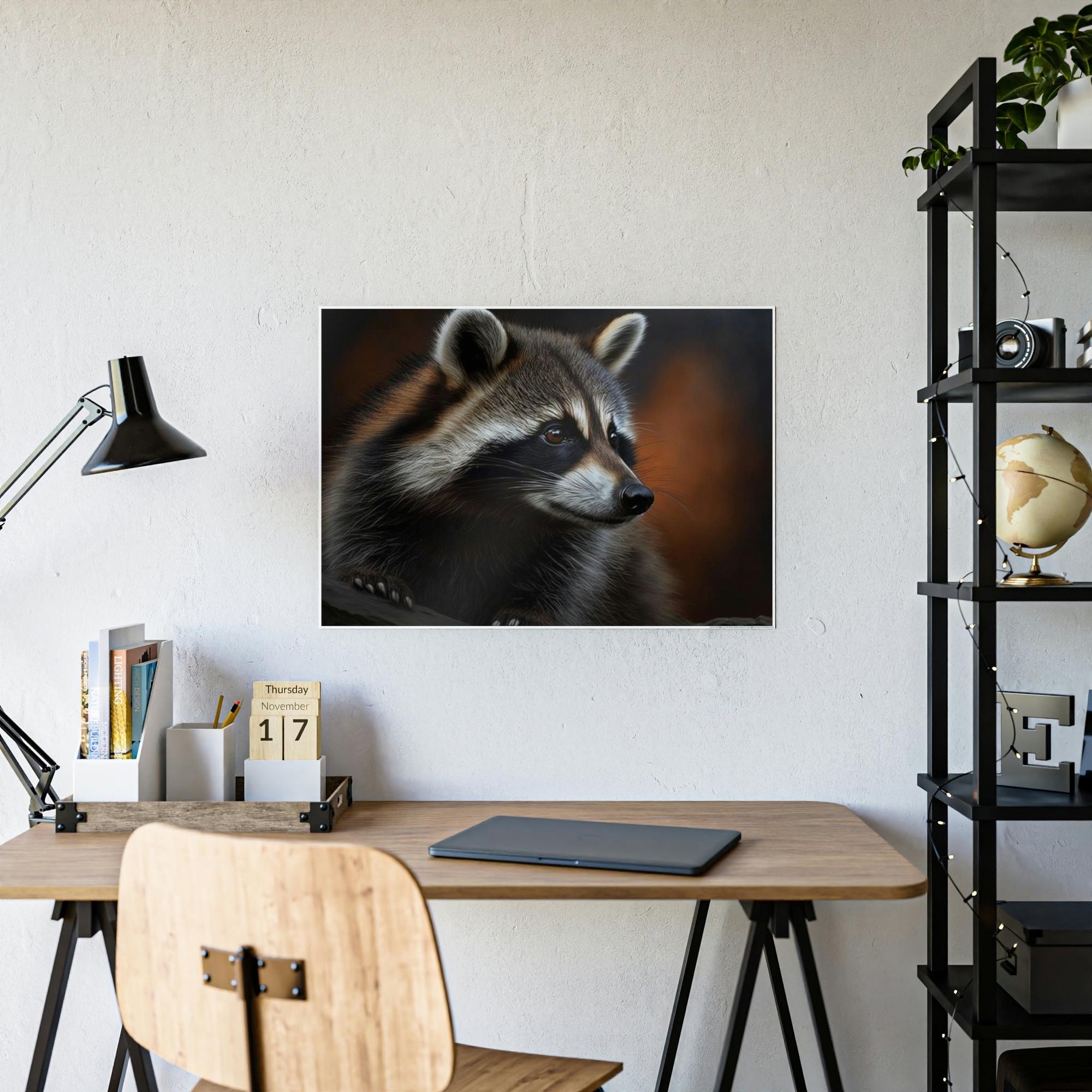 Raccoons Woodland Bandits: Artistic Print on Canvas and Framed Poster of Sly Raccoon