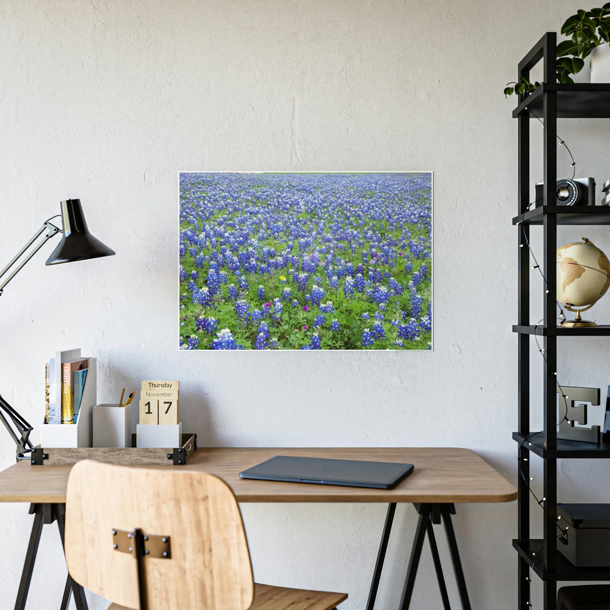 Bluebonnets Bluebonnet Garden: Colorful Print on Canvas of a Flower-Filled Landscape