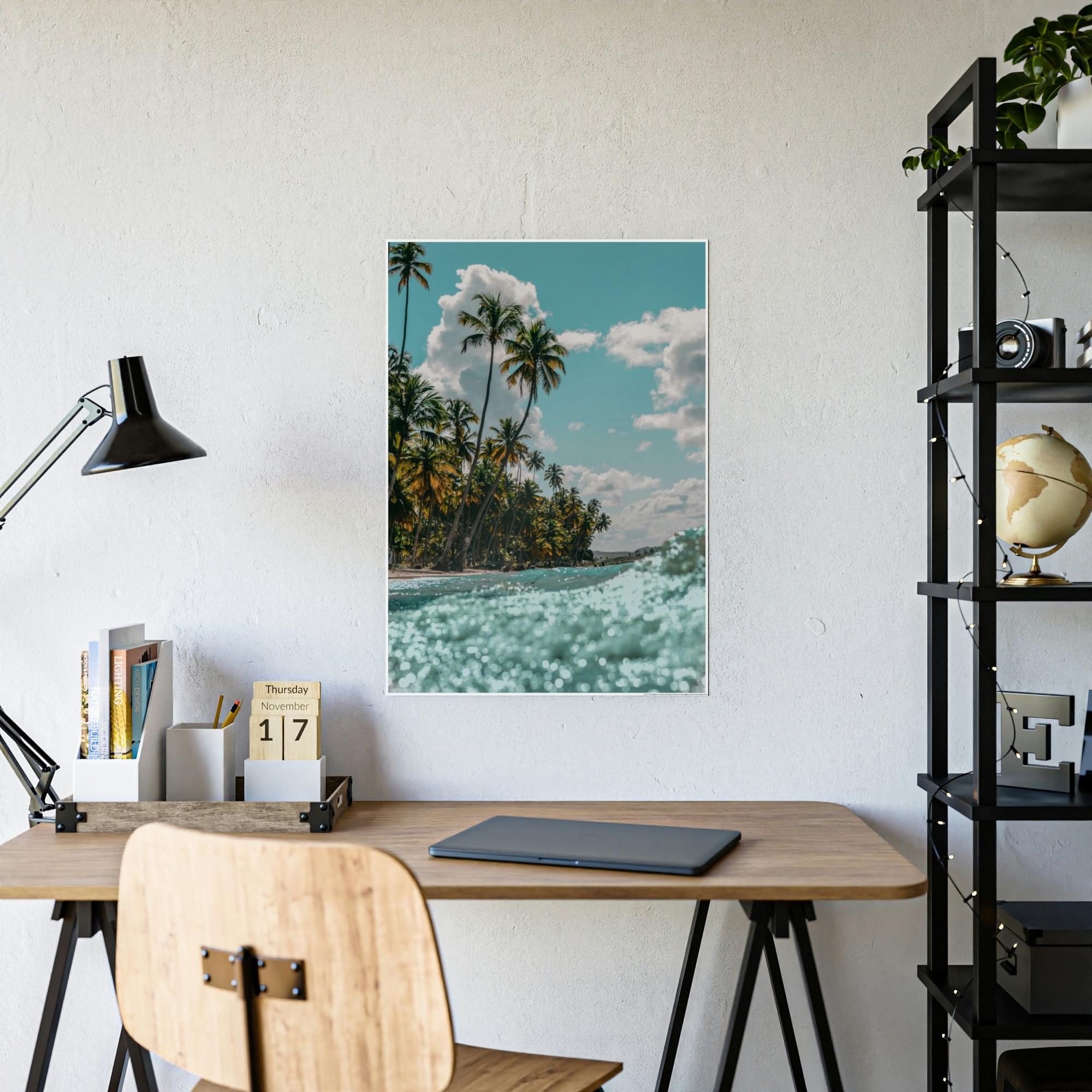 Beaches Tropical Retreat: Stunning Poster of a Sandy Beach with Palm Trees