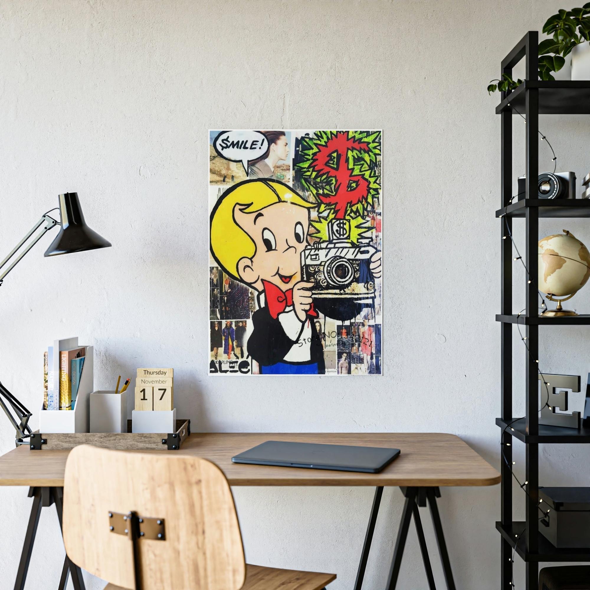 Monopoly & Motivation Colorful Wall Decor: Alec Monopoly's Art on Natural Canvas and Prints