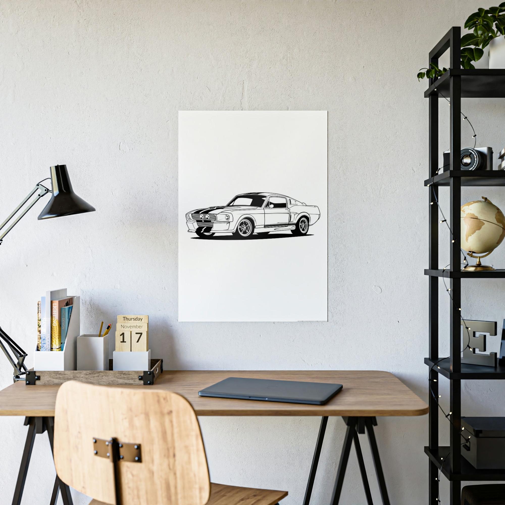 Mustang Thrill of the Ride: Framed Canvas Poster of a Mustang Sports Car for Automotive Art Connoisseurs