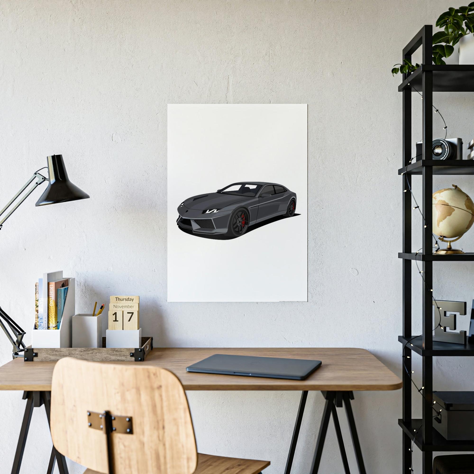 Lamborghini Mysterious Power: Black Lamborghini Framed Canvas & Poster Artwork