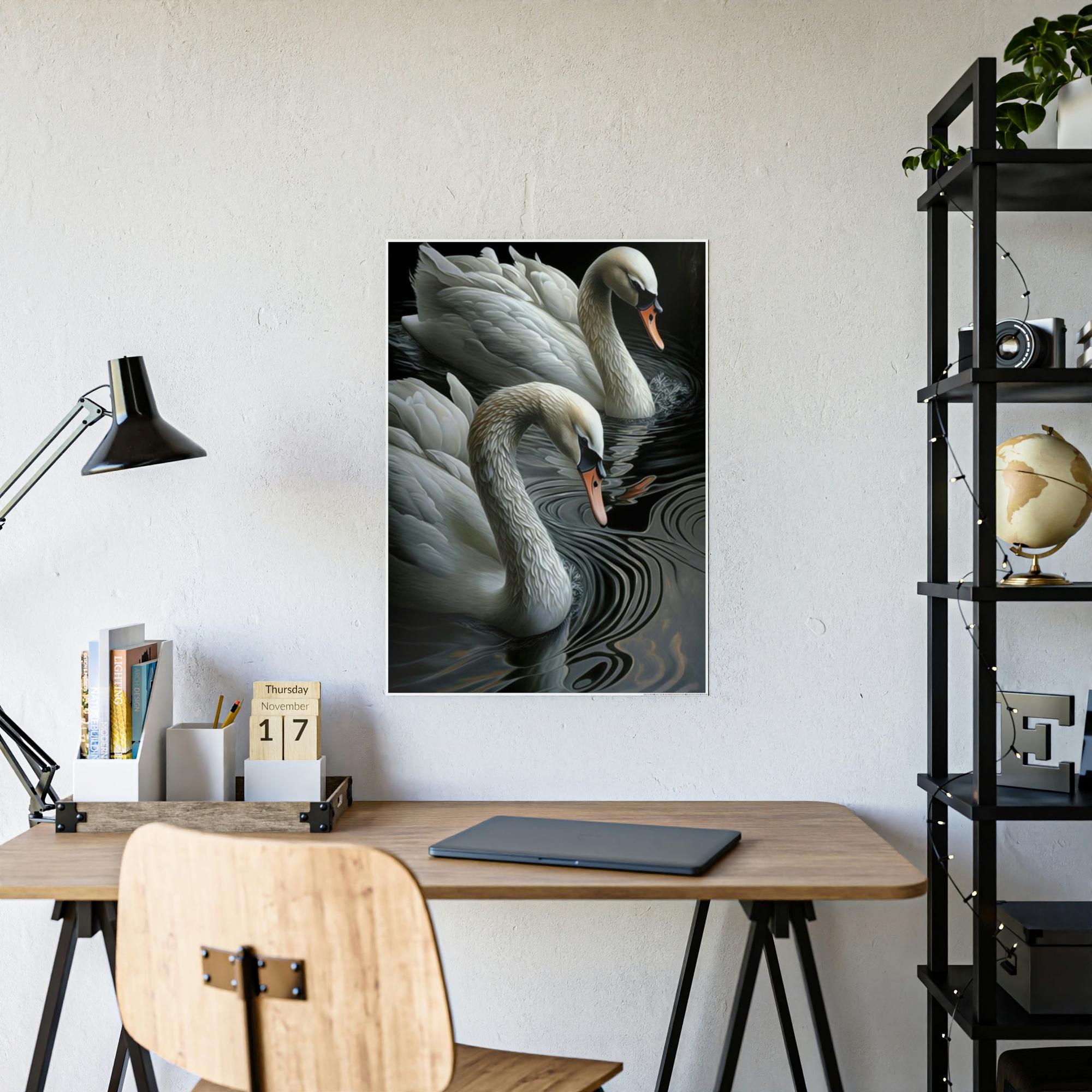 Swans The Beauty of Swans: A Soft and Elegant Painting on Canvas