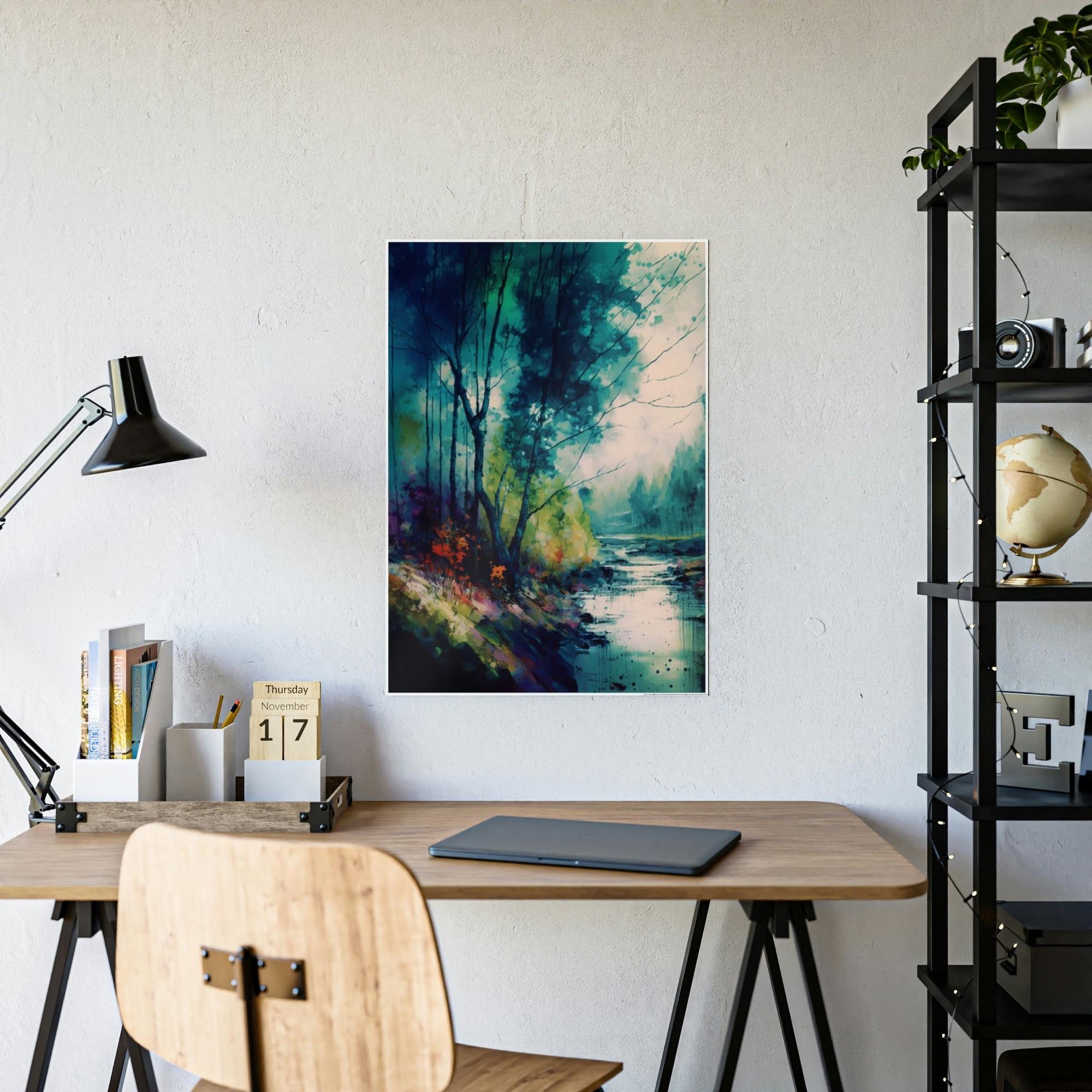 Abstract Landscape Luminous Serenity: A Framed Canvas & Poster Artwork of a Peaceful Abstract Landscape