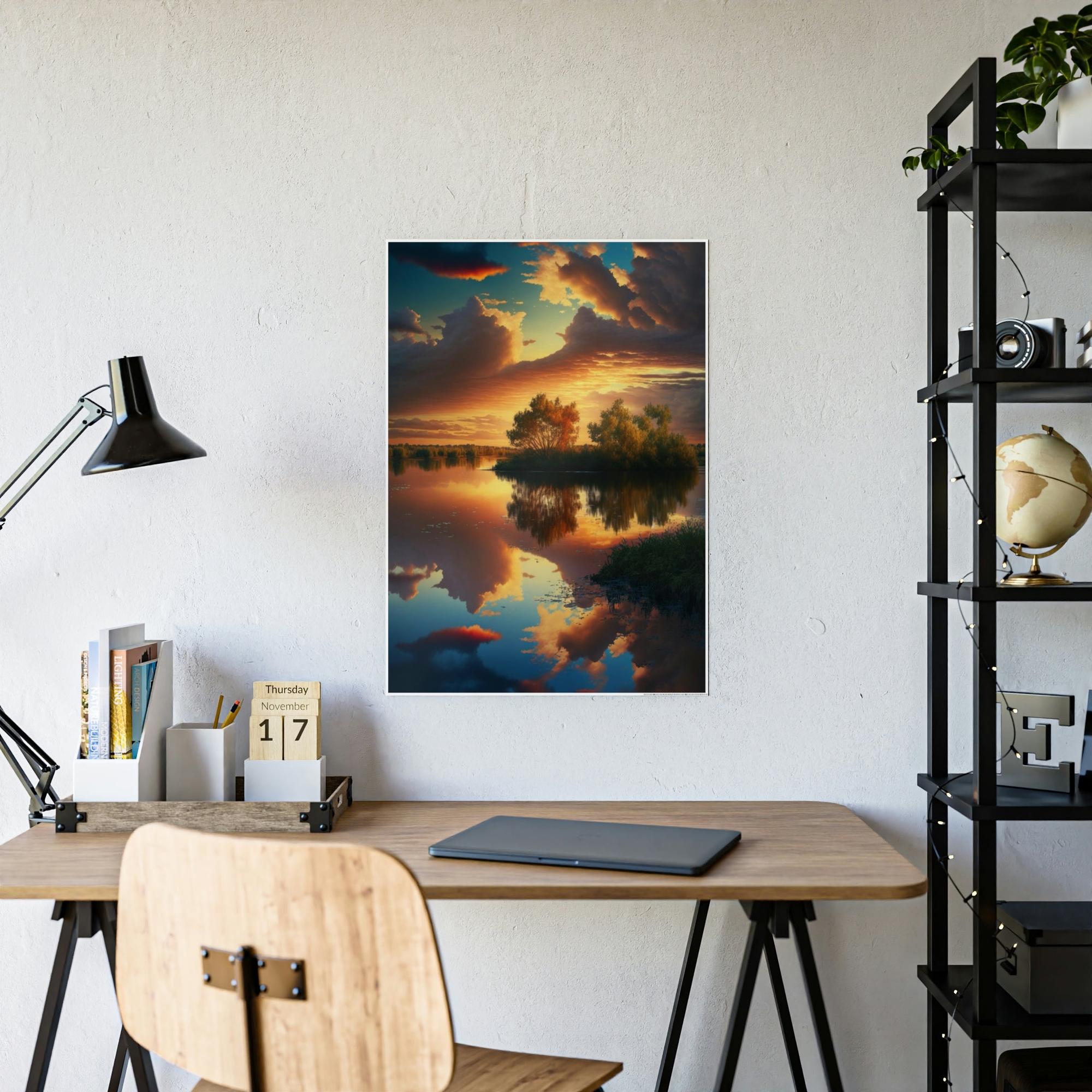 Lakes And Rivers Lake Reflections: Framed Canvas & Poster Print of a Picturesque Lakeshore