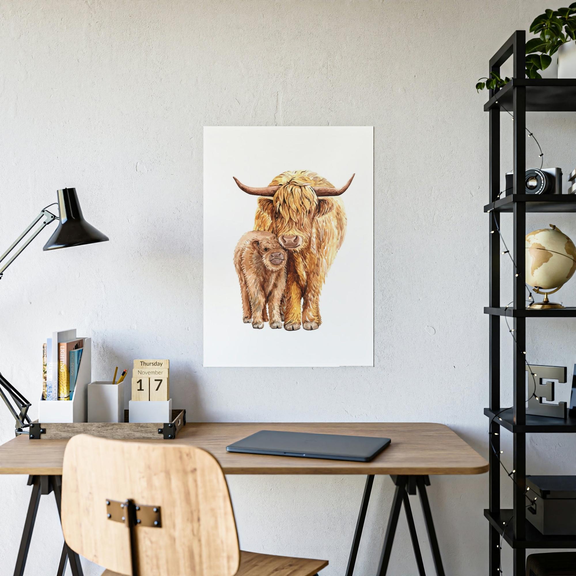 Cows Maternal Love: Heartwarming Wall Art Depicting a Cow Mother and Calf