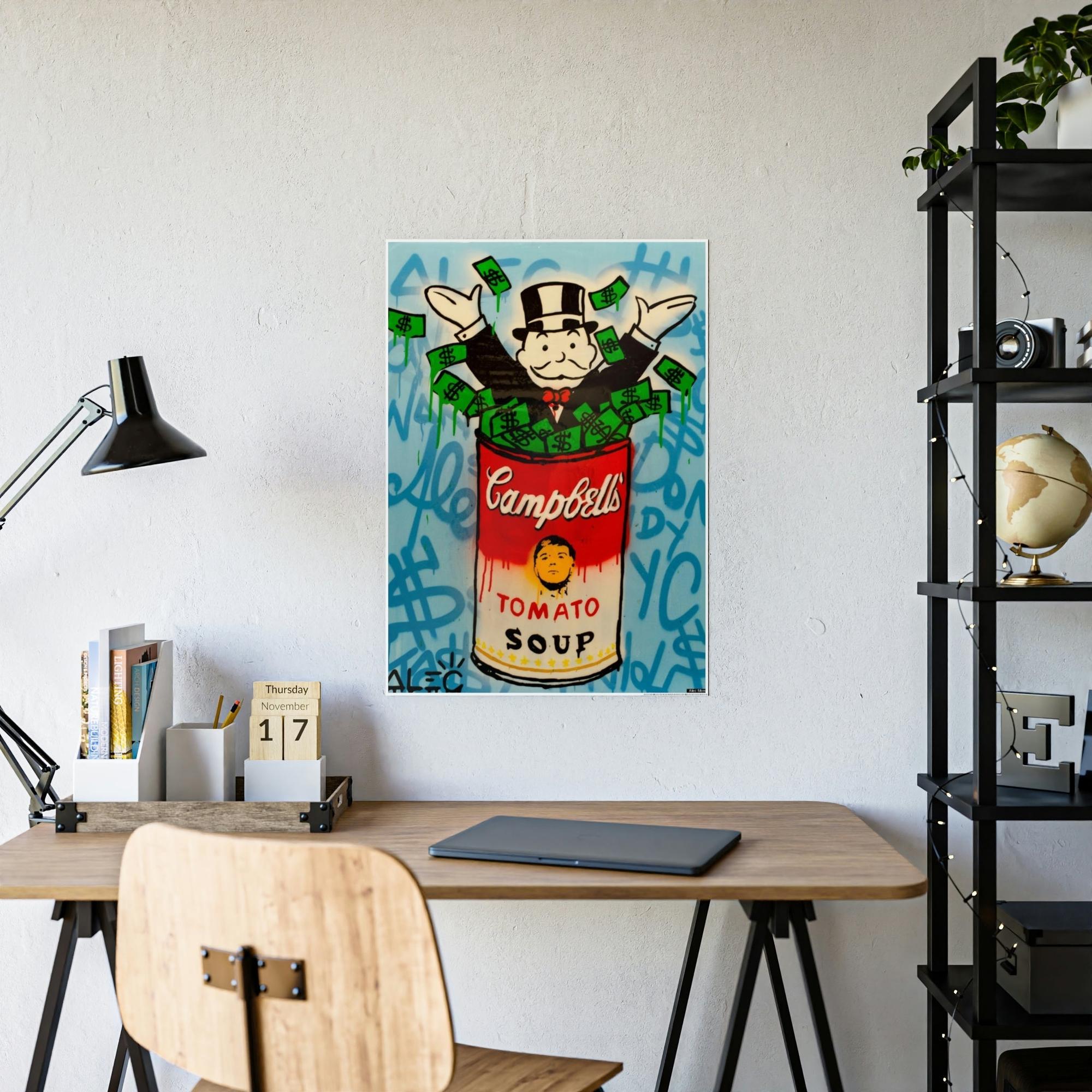 Monopoly & Motivation Money Talks in Alec Monopoly's Canvas Painting: Wall Art and Poster for Finance Enthusiasts