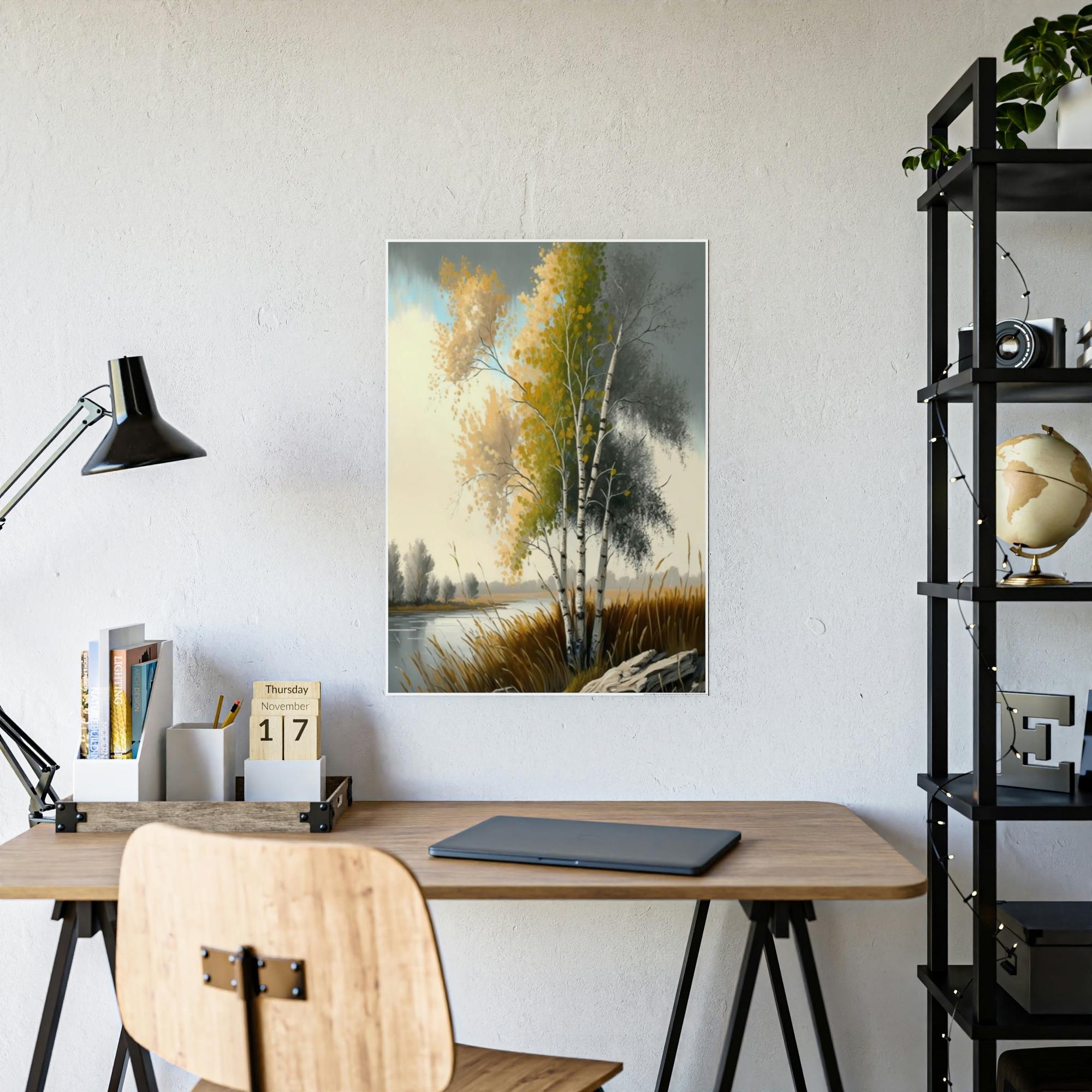 Birch Trees Autumn's Splendor: Poster & Canvas of Birch Trees with Colorful Leaves
