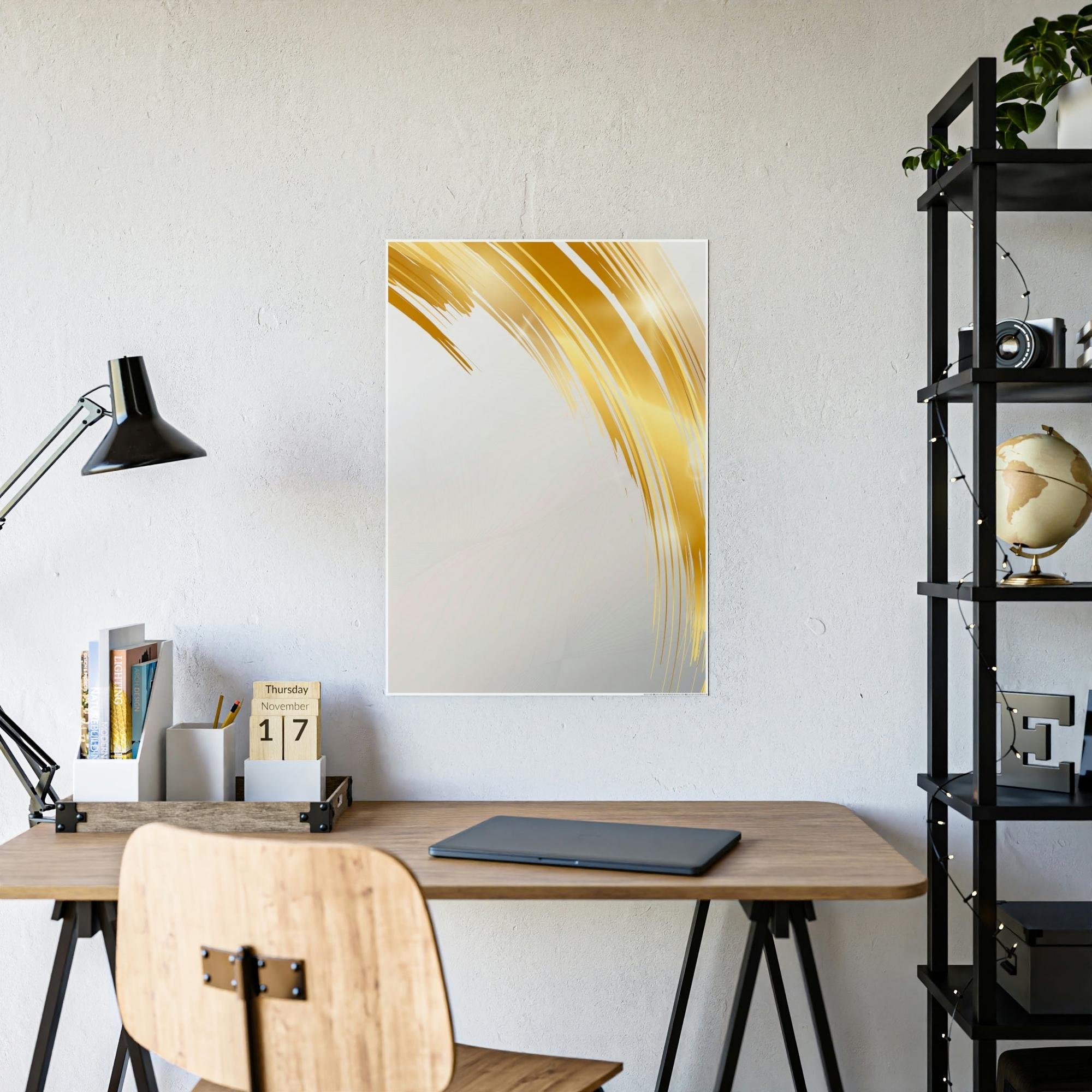 Gold Abstract Art Gilded Elegance: Gold Abstract Art on Natural Canvas & Poster