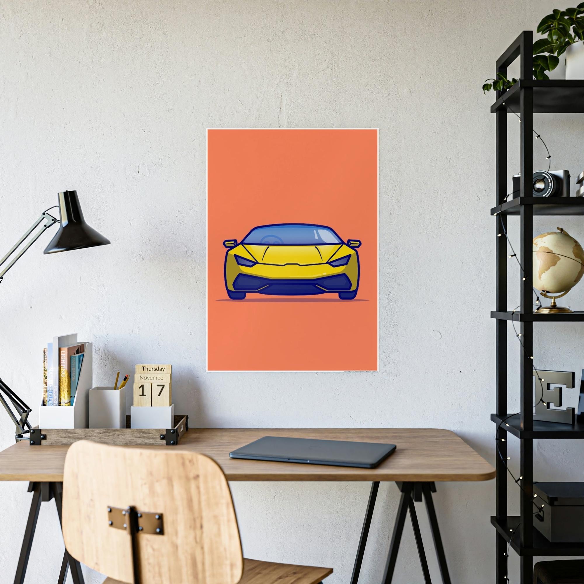 Lamborghini Luminous Speed: Yellow Lamborghini Wall Art on Framed Canvas & Poster