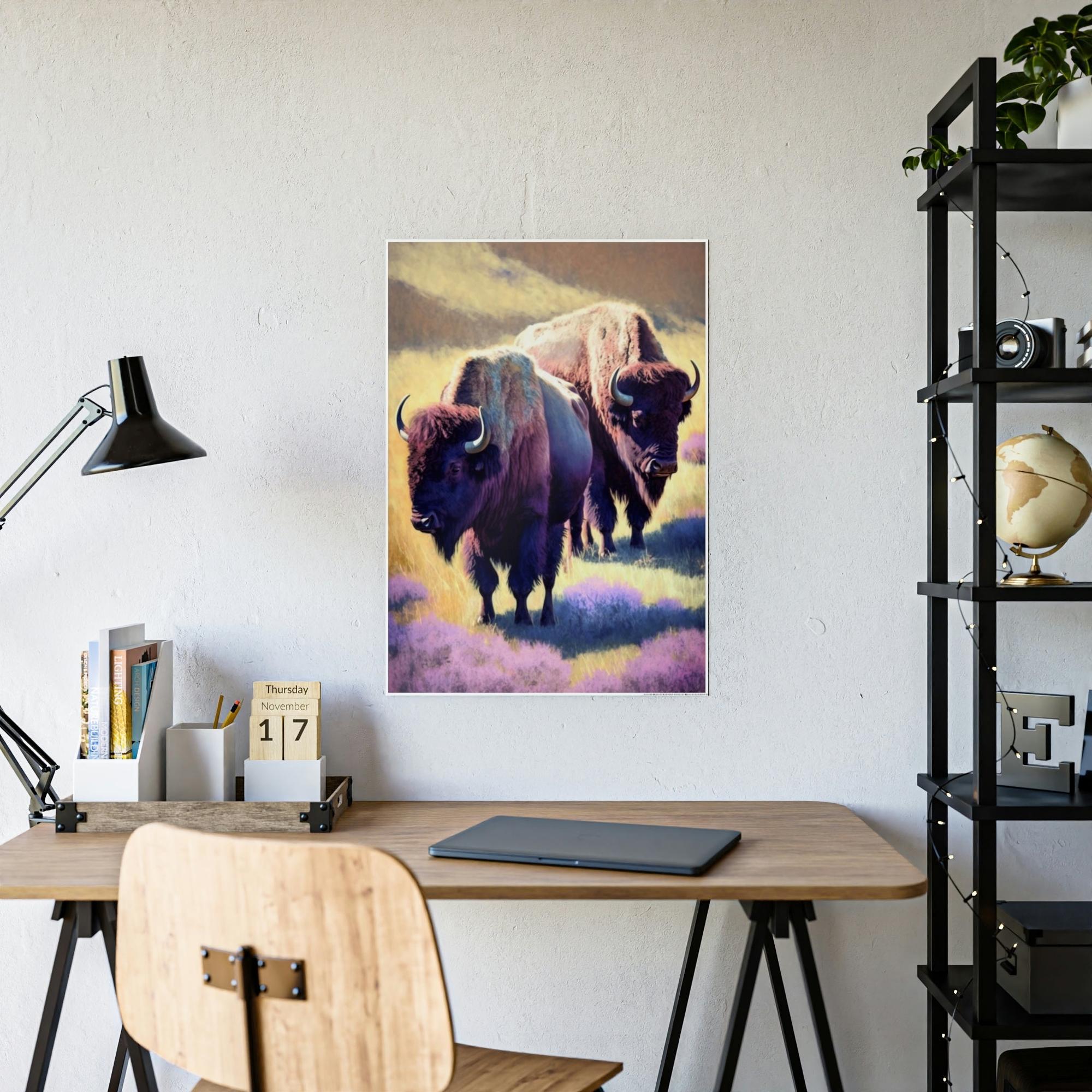 Bisons The Bison's Strength: Canvas & Poster Wall Art of a Bisons Displaying Its Might