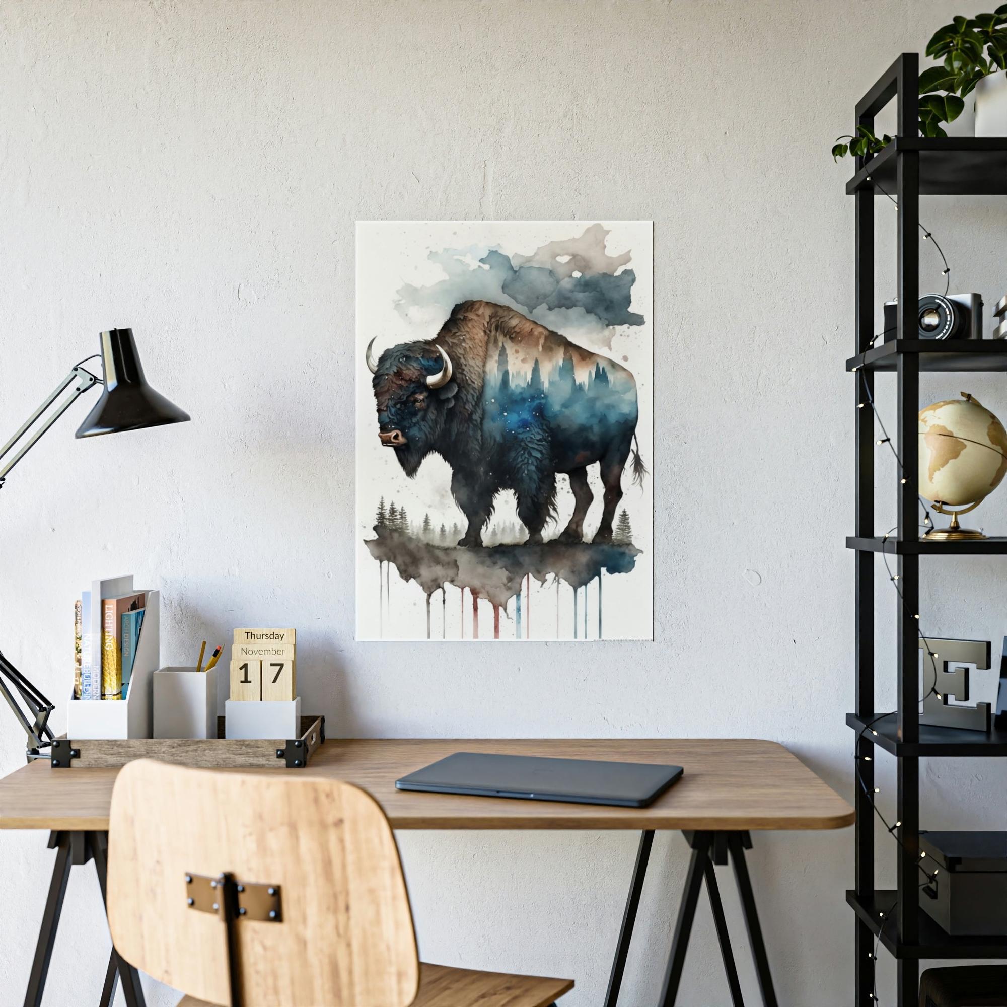 Buffalos A Lone Buffalo in the Wild: An Inspiring Artwork on Canvas & Poster