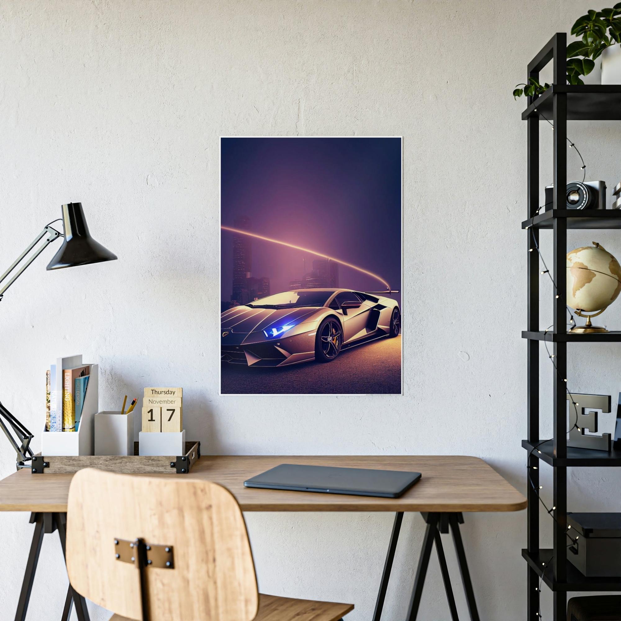 Lamborghini Sleek Supercar Beauty: Framed Canvas & Poster Print of a Lamborghini