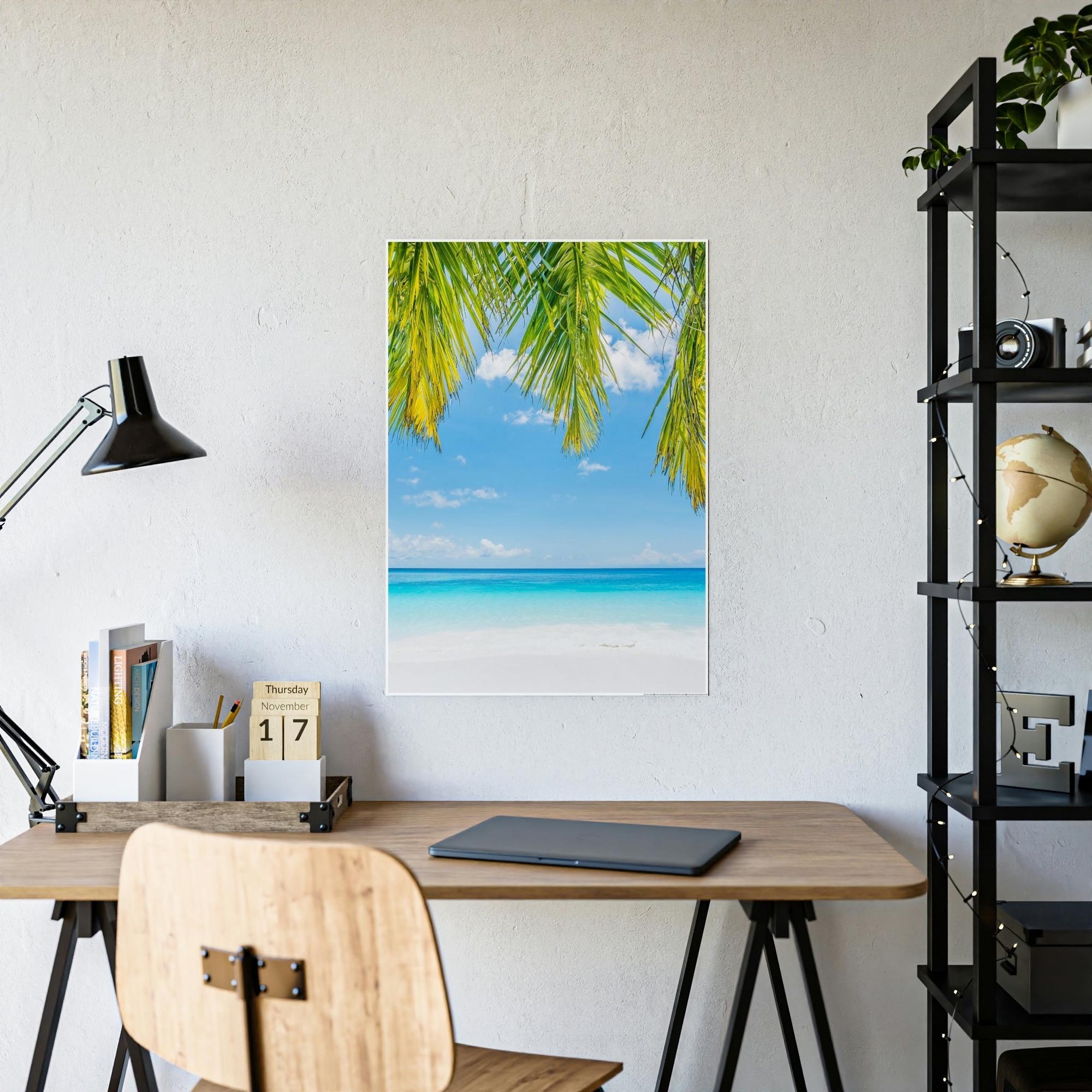 Island Beach Beach Bliss: Wall Art of a Relaxing Island Beach on a Framed Canvas & Poster