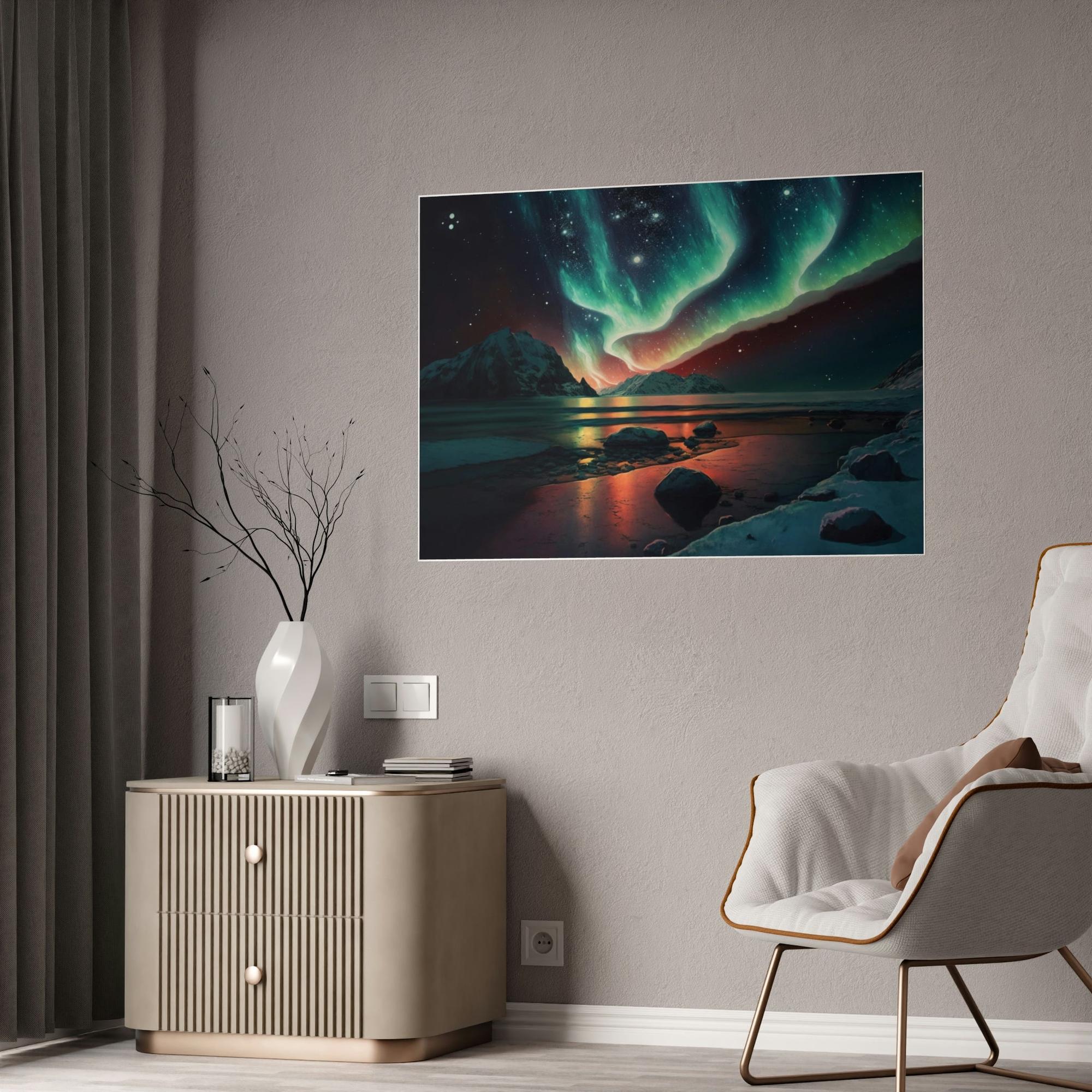 Aurora Borealis Northern Lights Dance: Stunning Aurora Borealis Wall Art on Natural Canvas