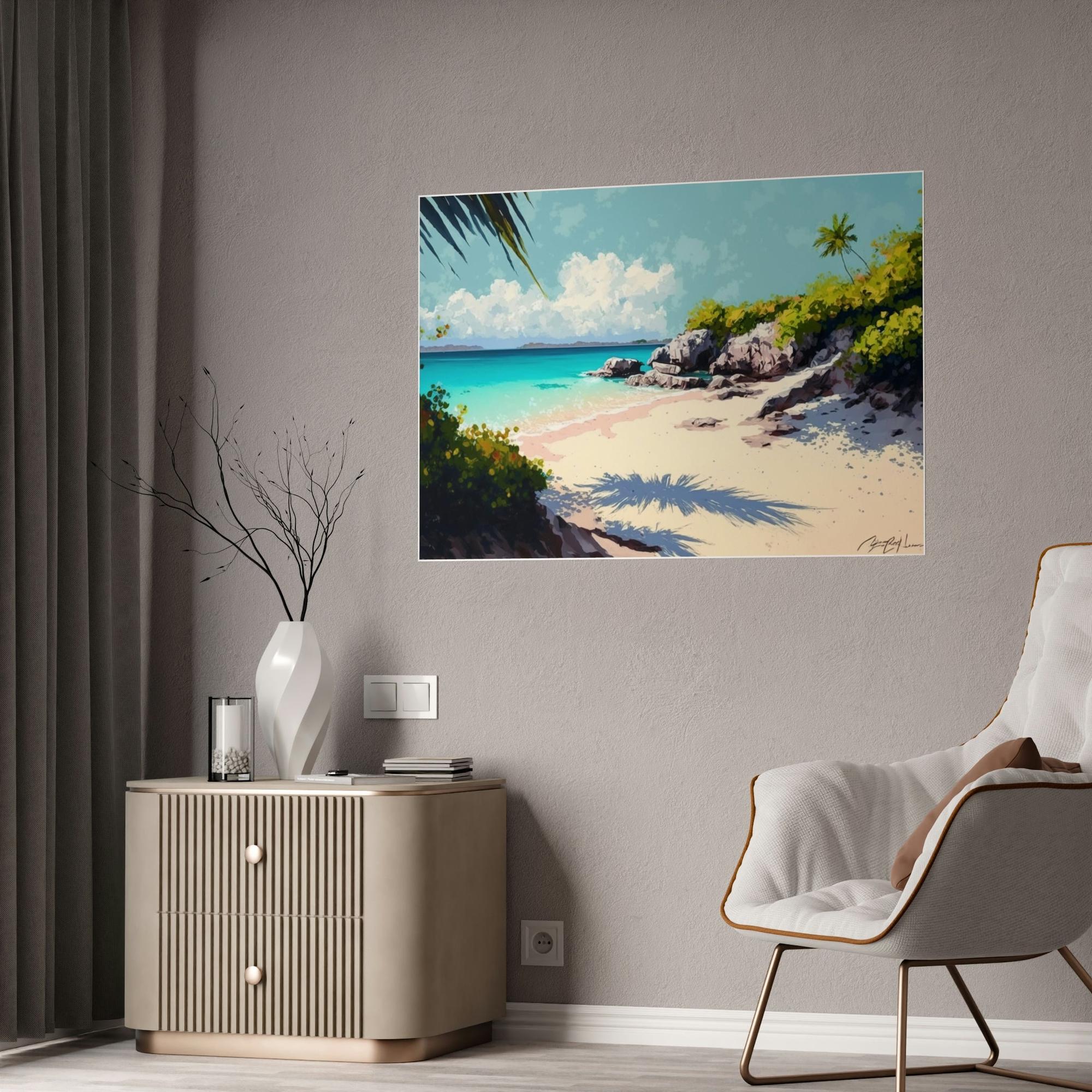 Caribbean Beach Escape to Paradise: Caribbean Beach Art on Natural Canvas and Wall Art Prints