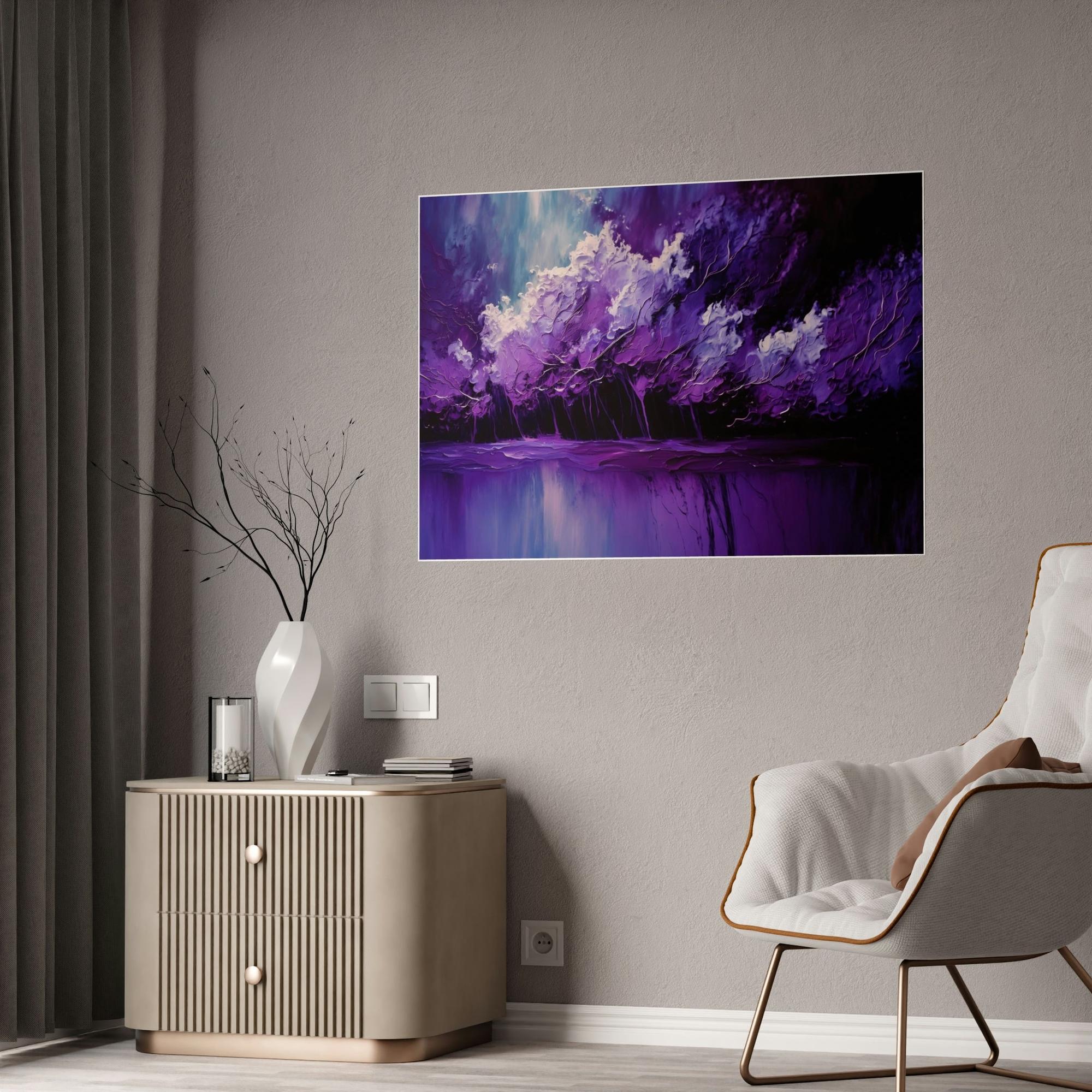 Purple Abstract Art Enchanted Violet: Framed Canvas Print of Abstract Art