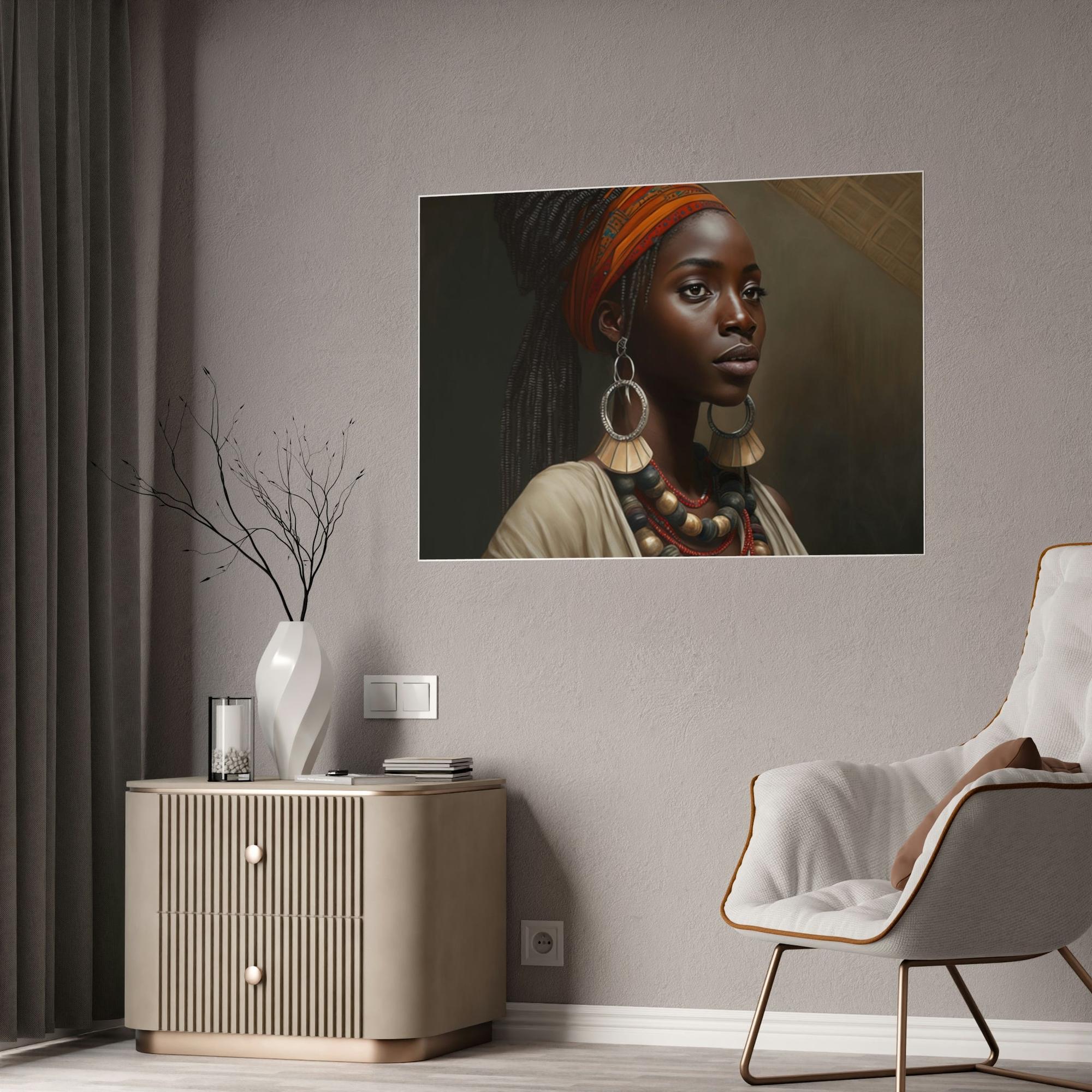 African Captivating Beauty: African Woman on Natural Canvas and Framed Poster