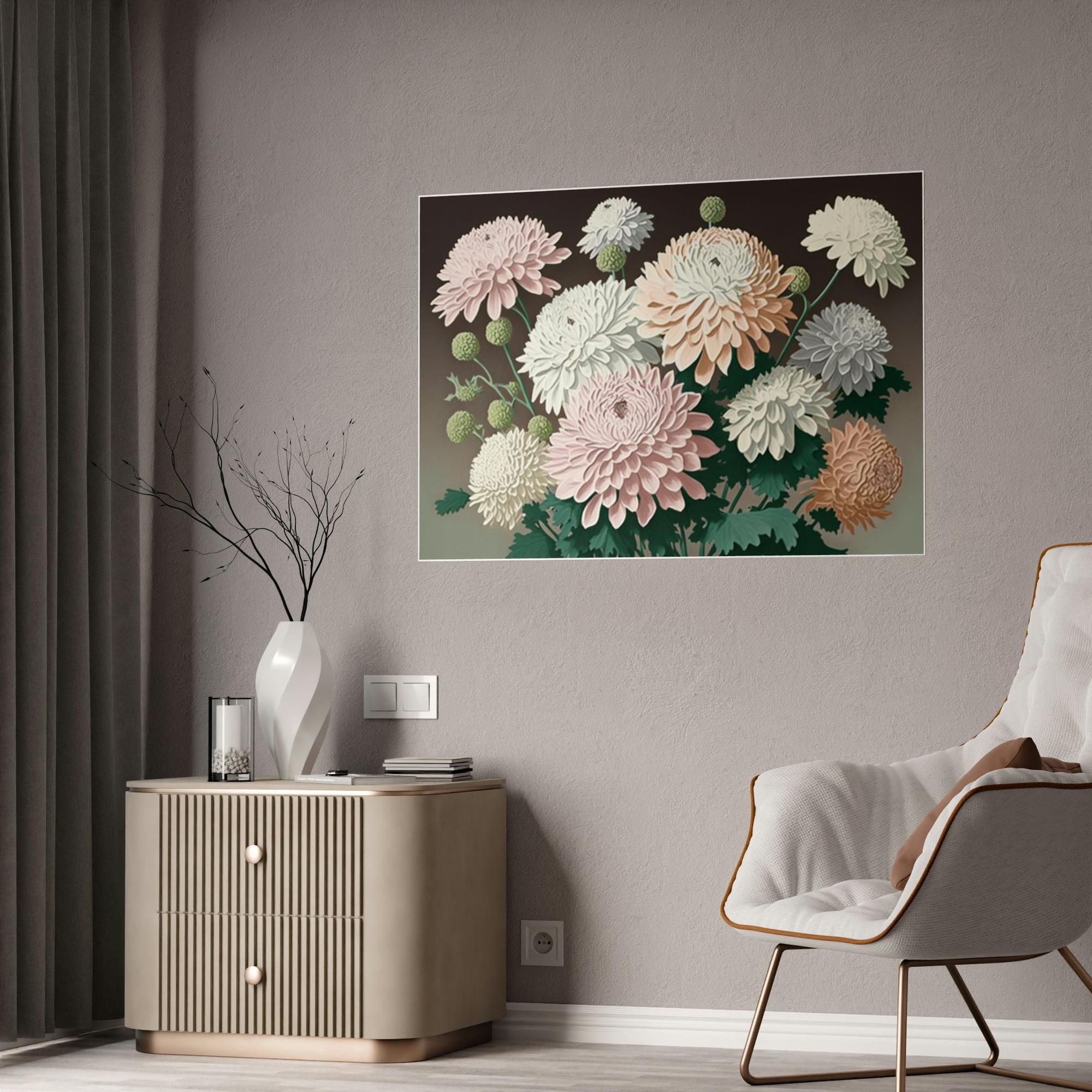 Chrysanthemums Chrysanthemum Dreams: Framed Poster with Serene Floral Imagery