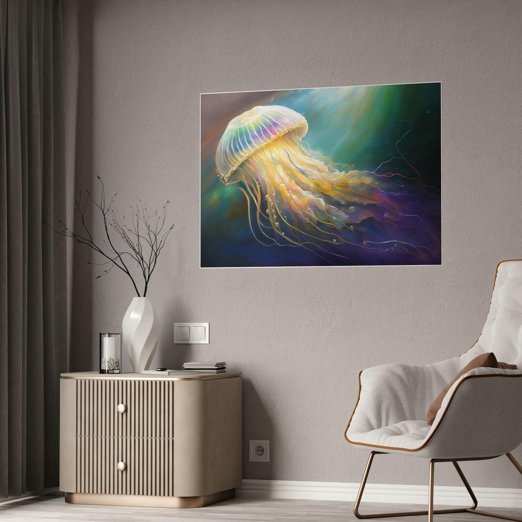 Jellyfishs The Elegance of Jellyfishes: Artistic Print on Canvas for Marine-Themed Spaces