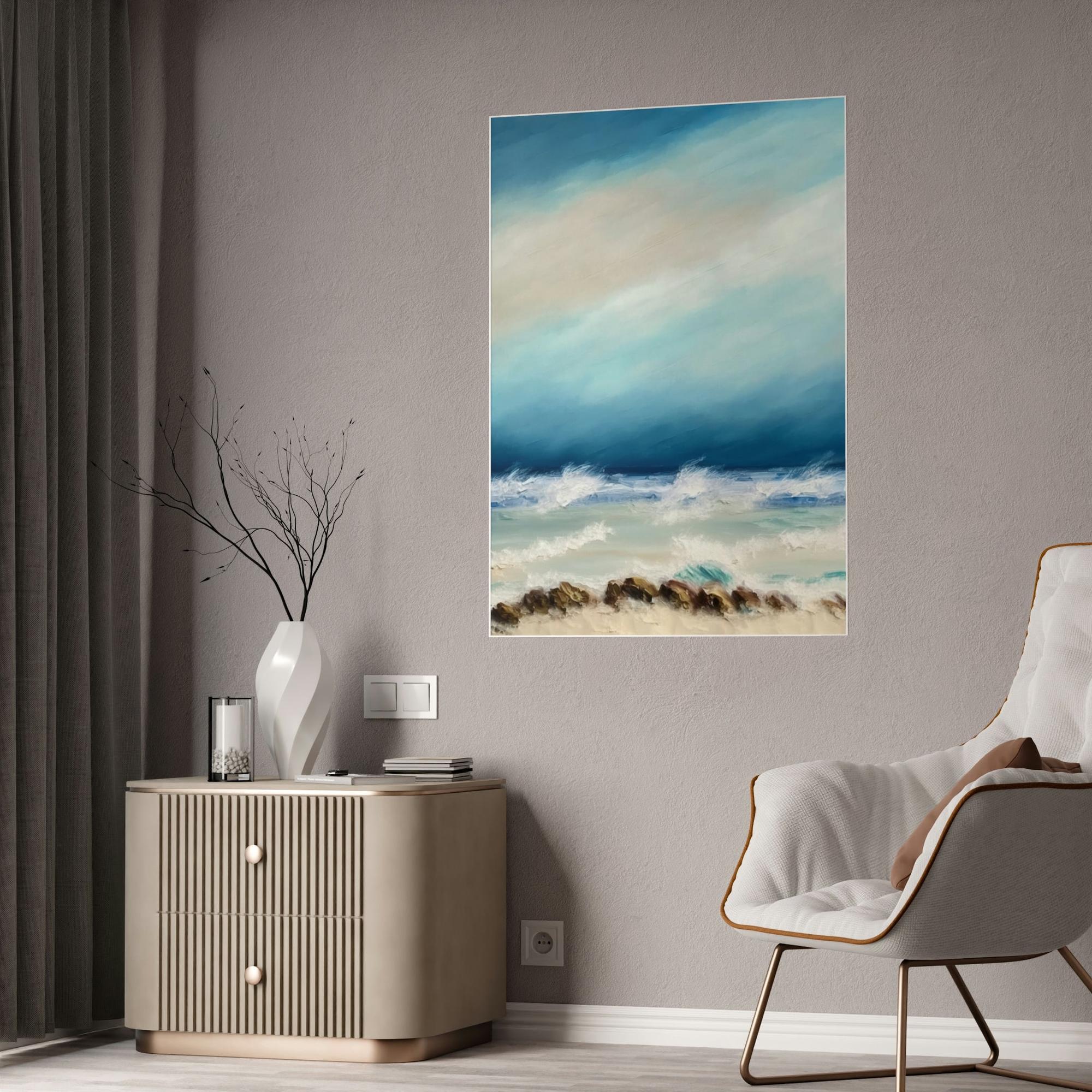 Abstract Coastal Framed Canvas & Poster Print of Abstract Waves: A Coastal Symphony