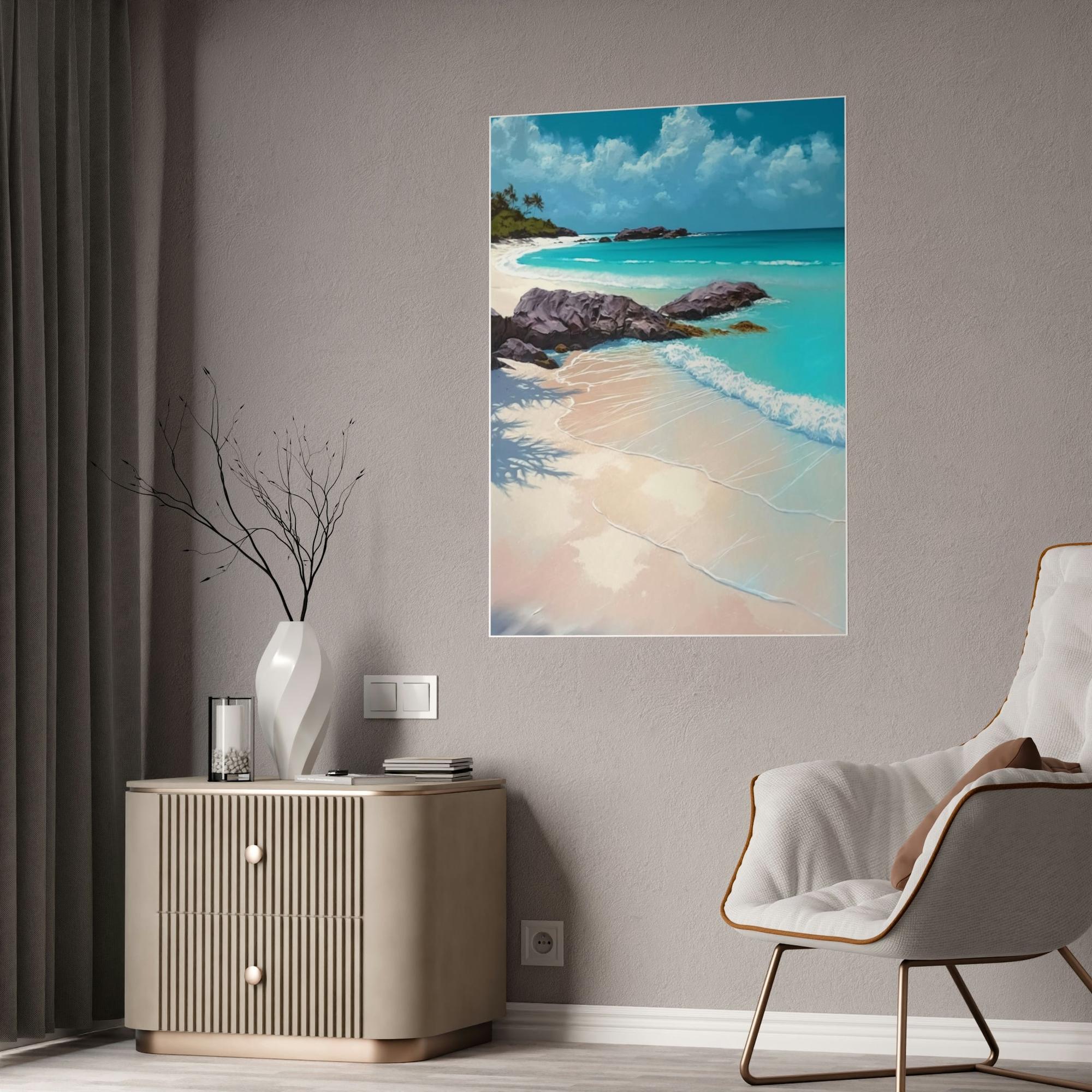 Caribbean Beach Blue Waters: Framed Canvas and Wall Art of Caribbean Beach Scenery
