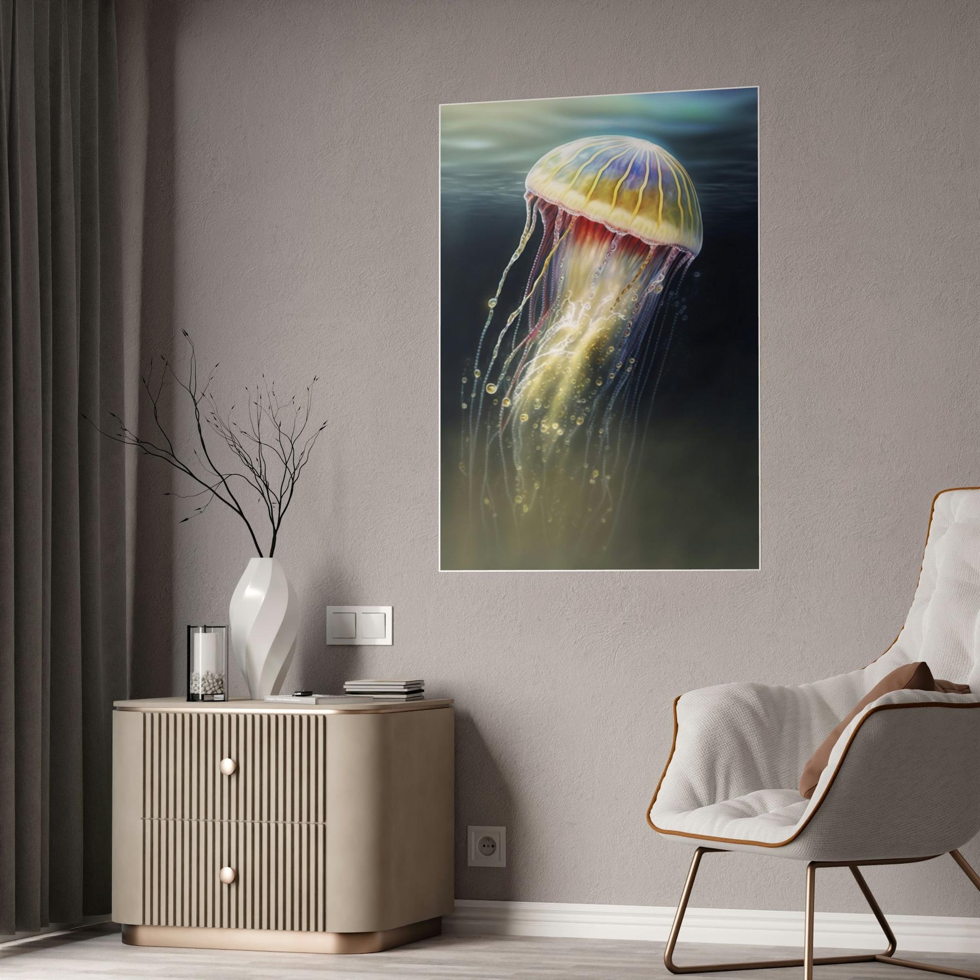 Jellyfishs Marine Artistry: Artistic Print on Canvas Featuring Jellyfishes in Motion
