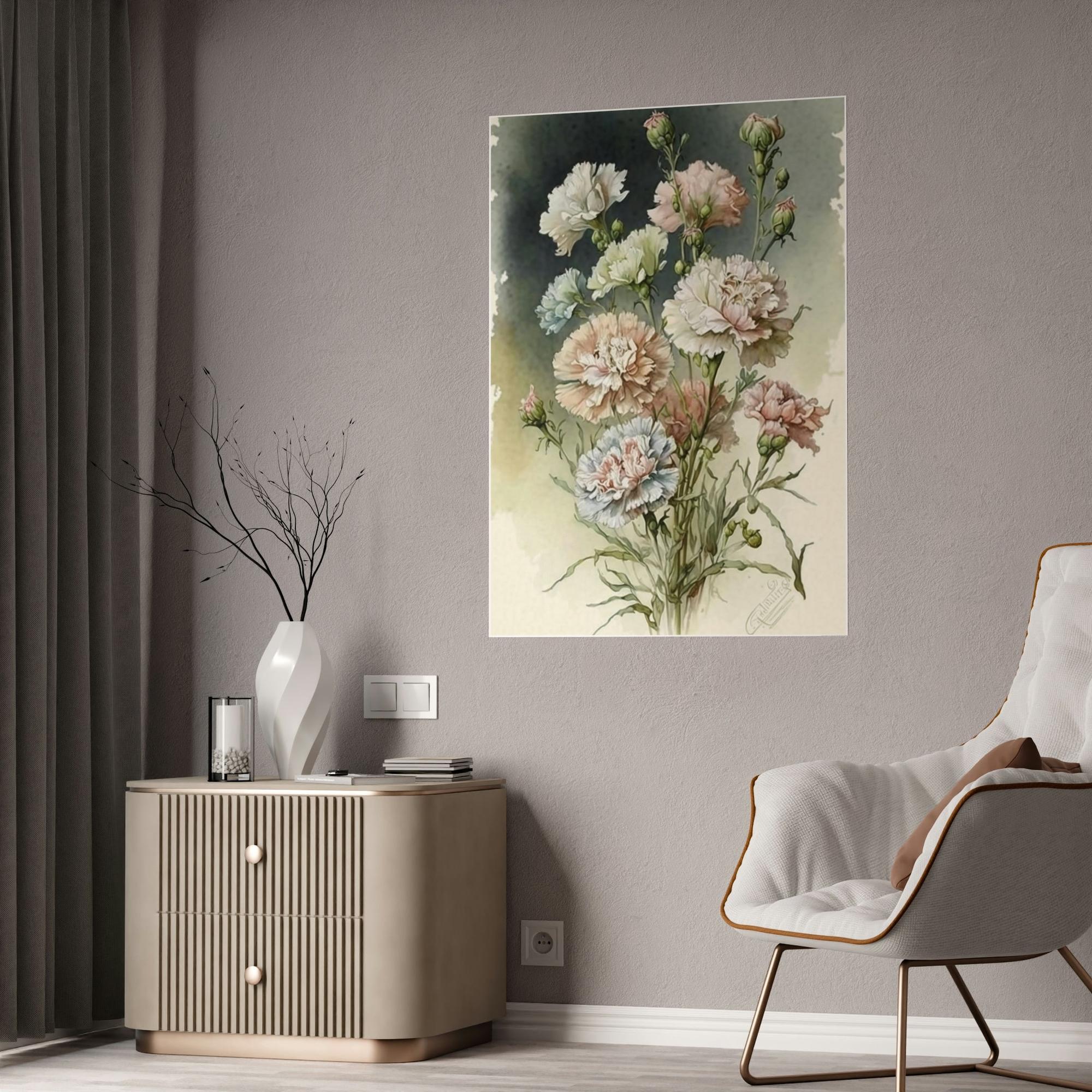 Caribbean Beach Floral Delight: Natural Canvas and Art Prints of Carnations for Home Decor