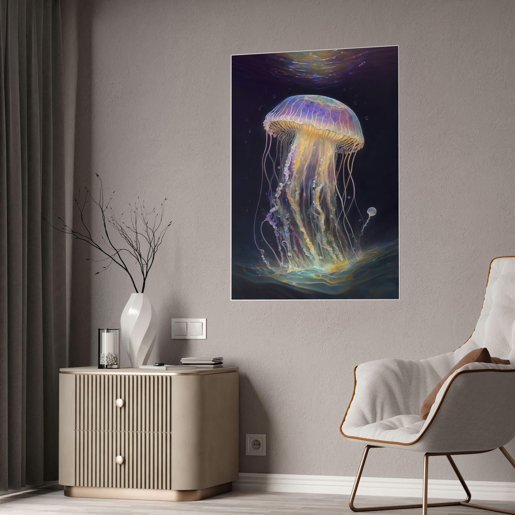 Jellyfishs Mesmerizing Ocean Life: Artistic Print on Canvas Featuring Jellyfishes