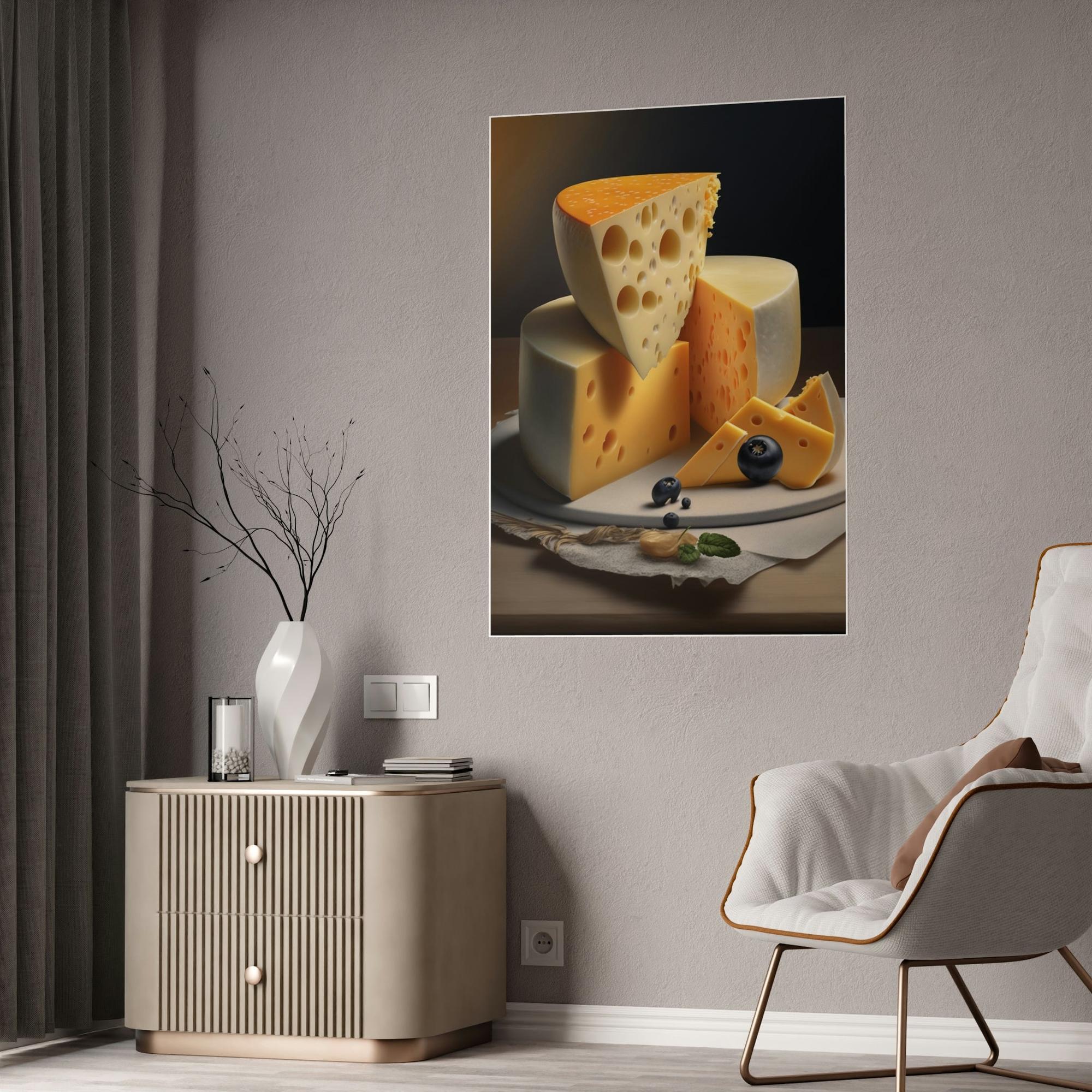 Cheese The Cheesy Charm: Framed Canvas and Poster Featuring Delicious Cheeses