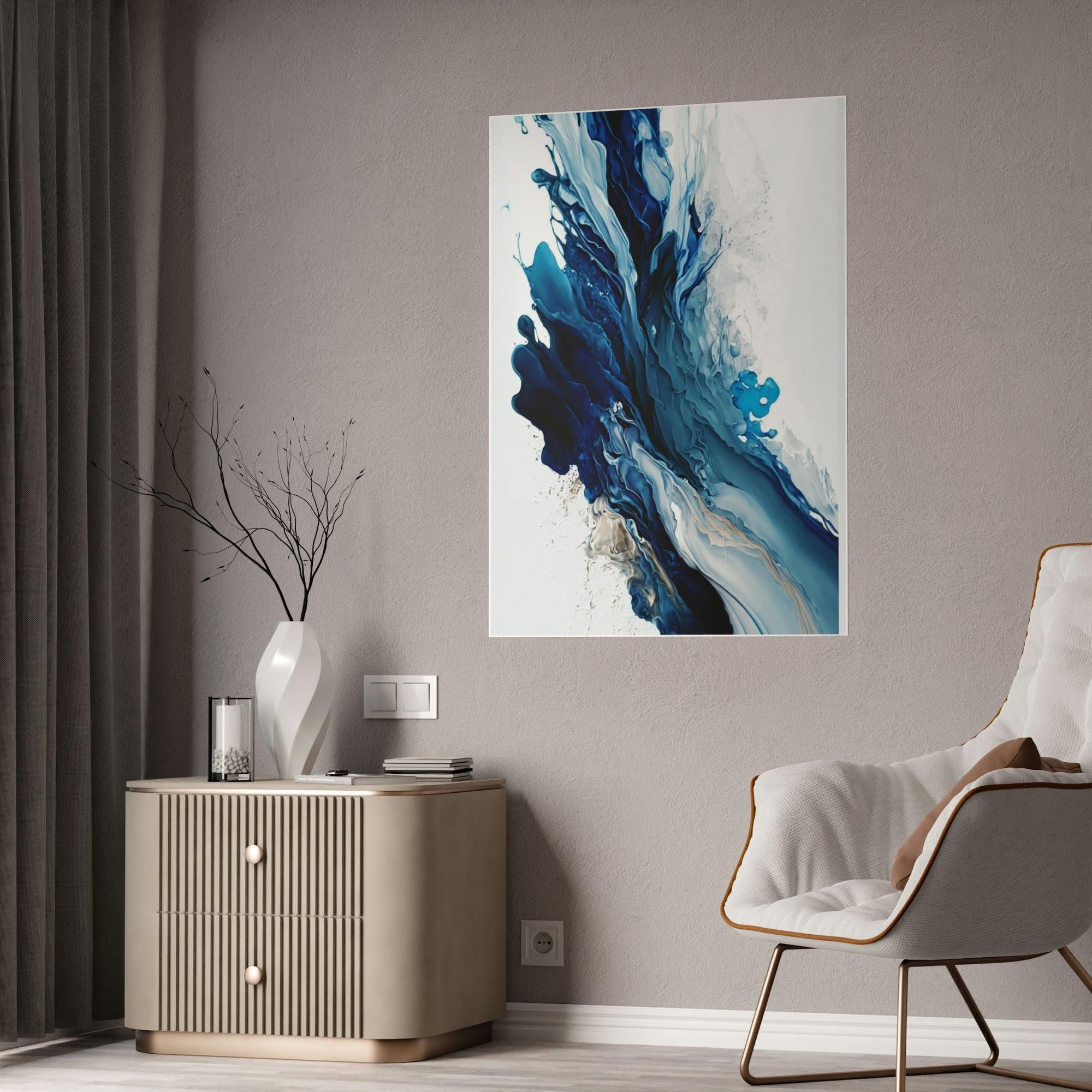 Blue Abstract Canvas Art Blue Harmony: A Framed Poster & Canvas Print of a Blue and White Abstract Artwork