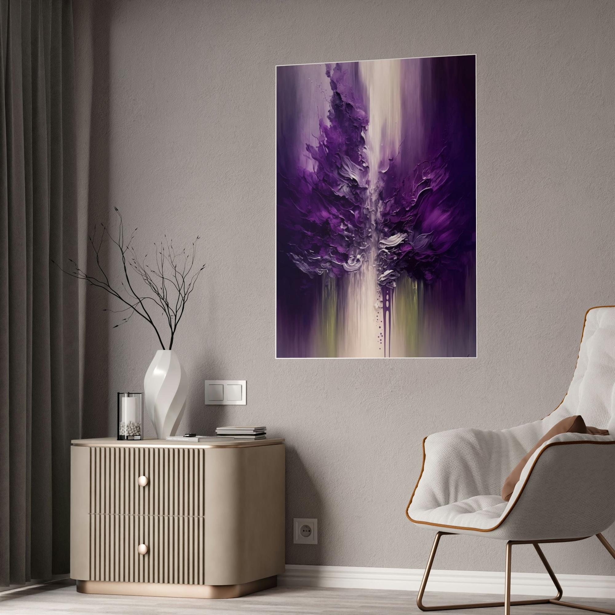 Purple Abstract Art Purple Passion: Framed Poster of Abstract Art with Intense Hues on Canvas