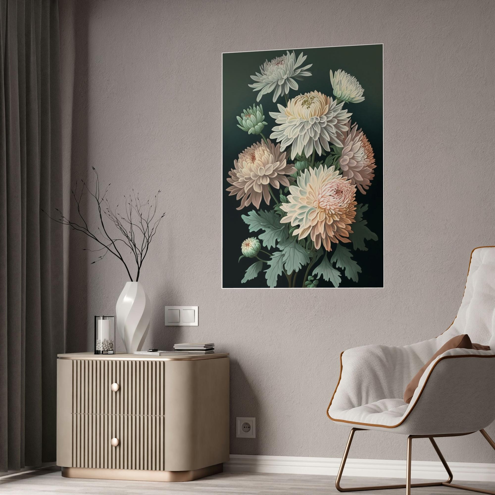 Chrysanthemums Chrysanthemums in Bloom: Beautiful Wall Art on Natural Canvas