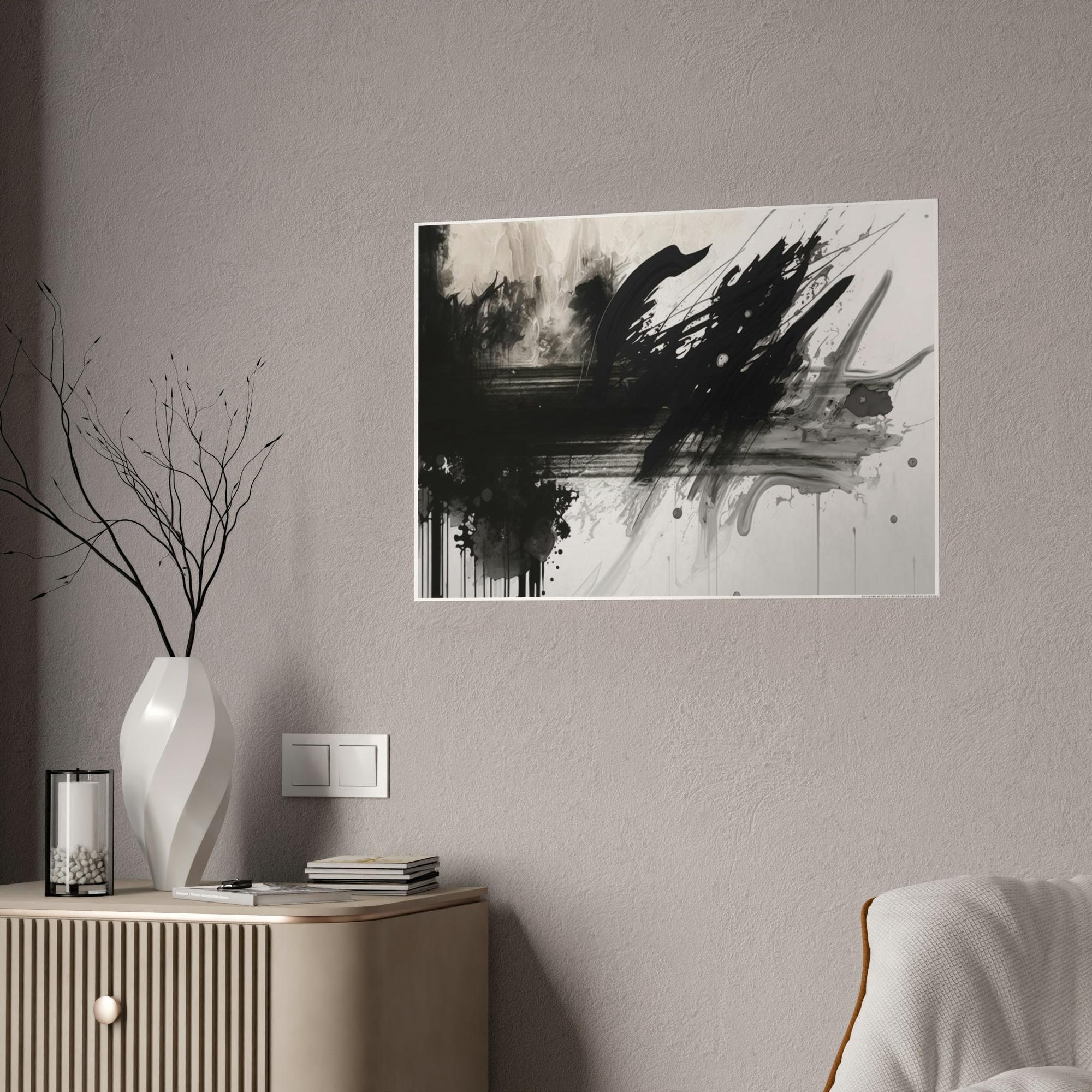 Black&White Abstract Art Inkblot Symphony: A Framed Canvas & Poster Print of Black and White Abstract Art