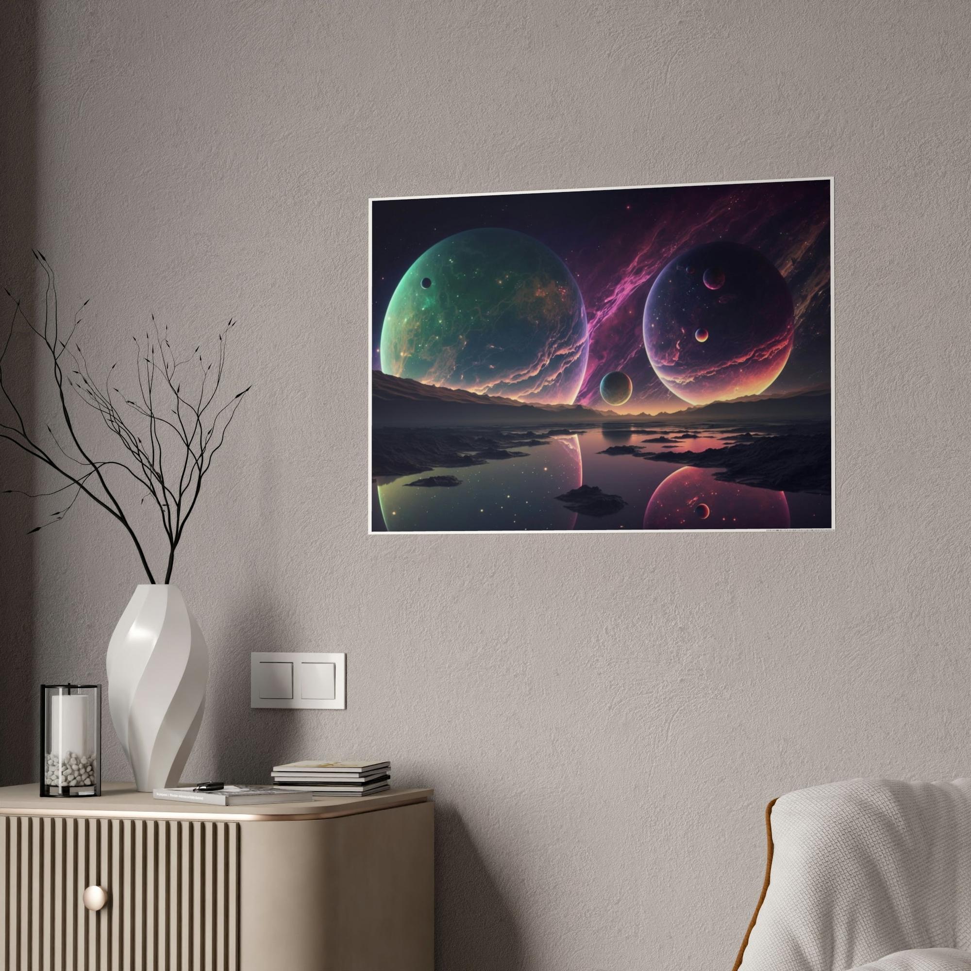 Planets Planetary Fusion: Natural Canvas Wall Art of a Colorful Planetary Collision