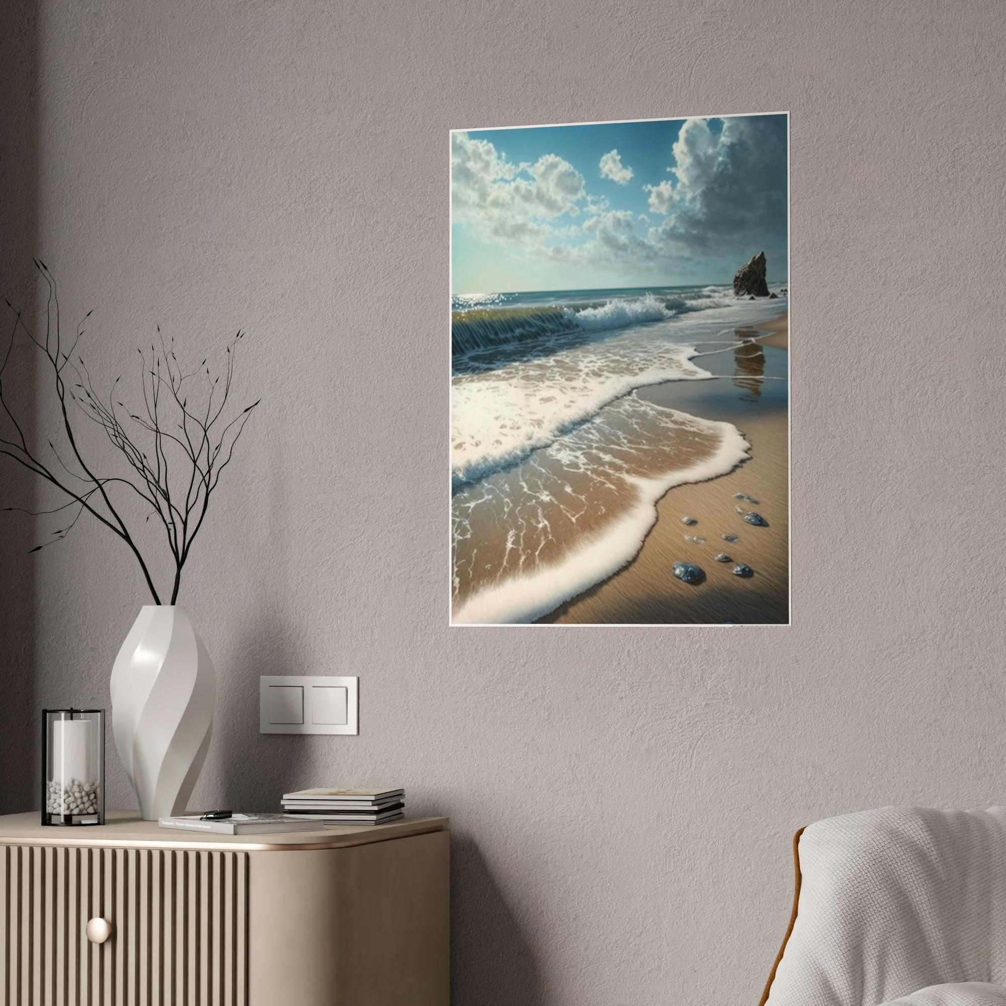 Beaches Seaside Escape: Artistic Framed Canvas & Poster Print of a Quiet Beach