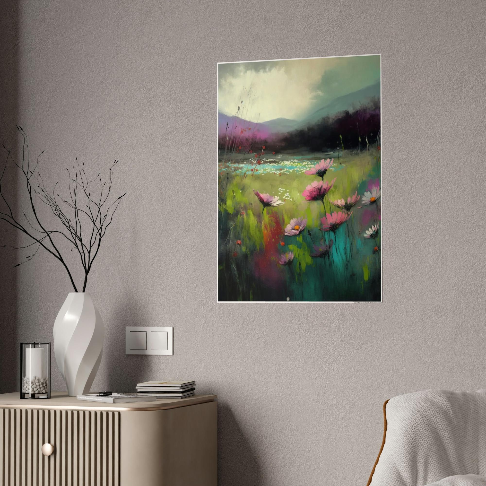 Abstract Landscape Chromatic Abstraction: A Framed Canvas & Poster Artwork of a Vibrant Landscape