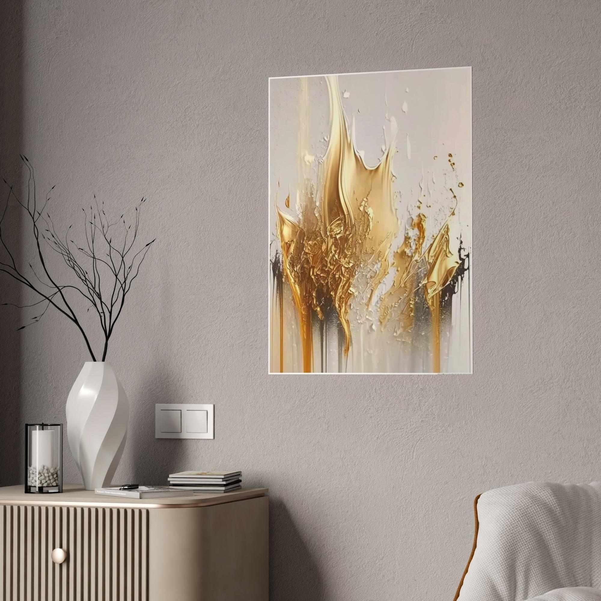 Gold Abstract Art Gilded Beauty: Print on Canvas of a Glamorous and Rich Abstract Art in Gold Hues on Natural Canvas