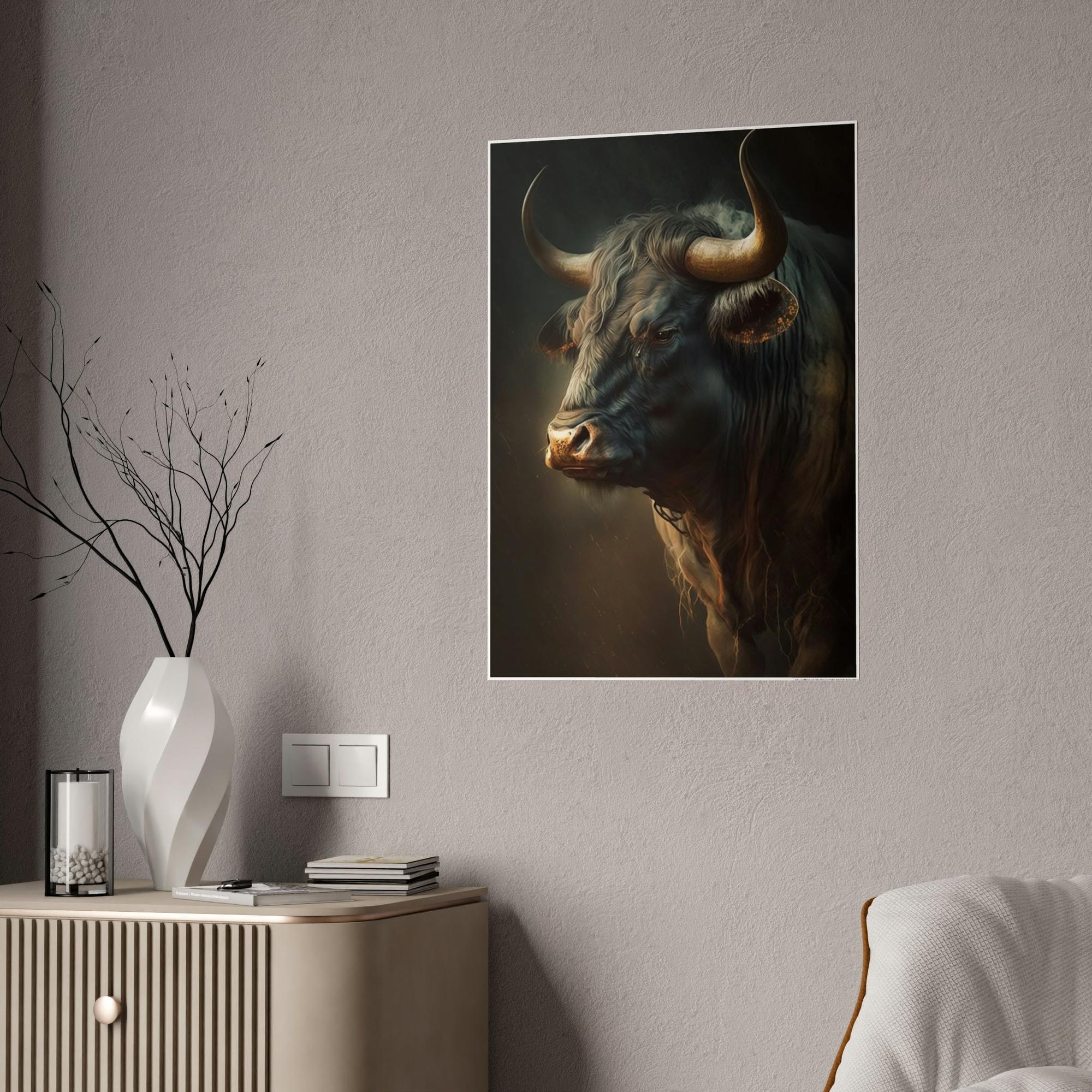 Bulls Bull's Strength: Canvas Wall Art Print of Majestic Horned Animal